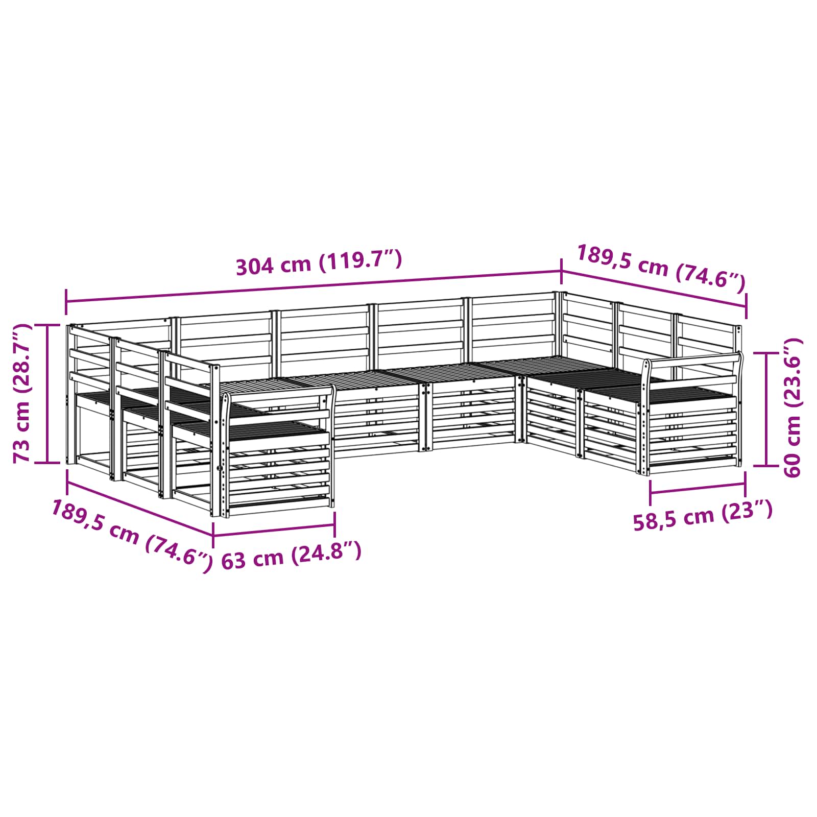 Ecksofa Set 9 pcs Natur