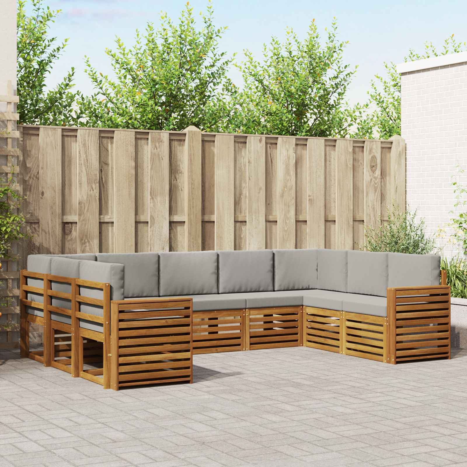 Ecksofa Set mit Kissen 9 pcs Natürlich und Hellgrau