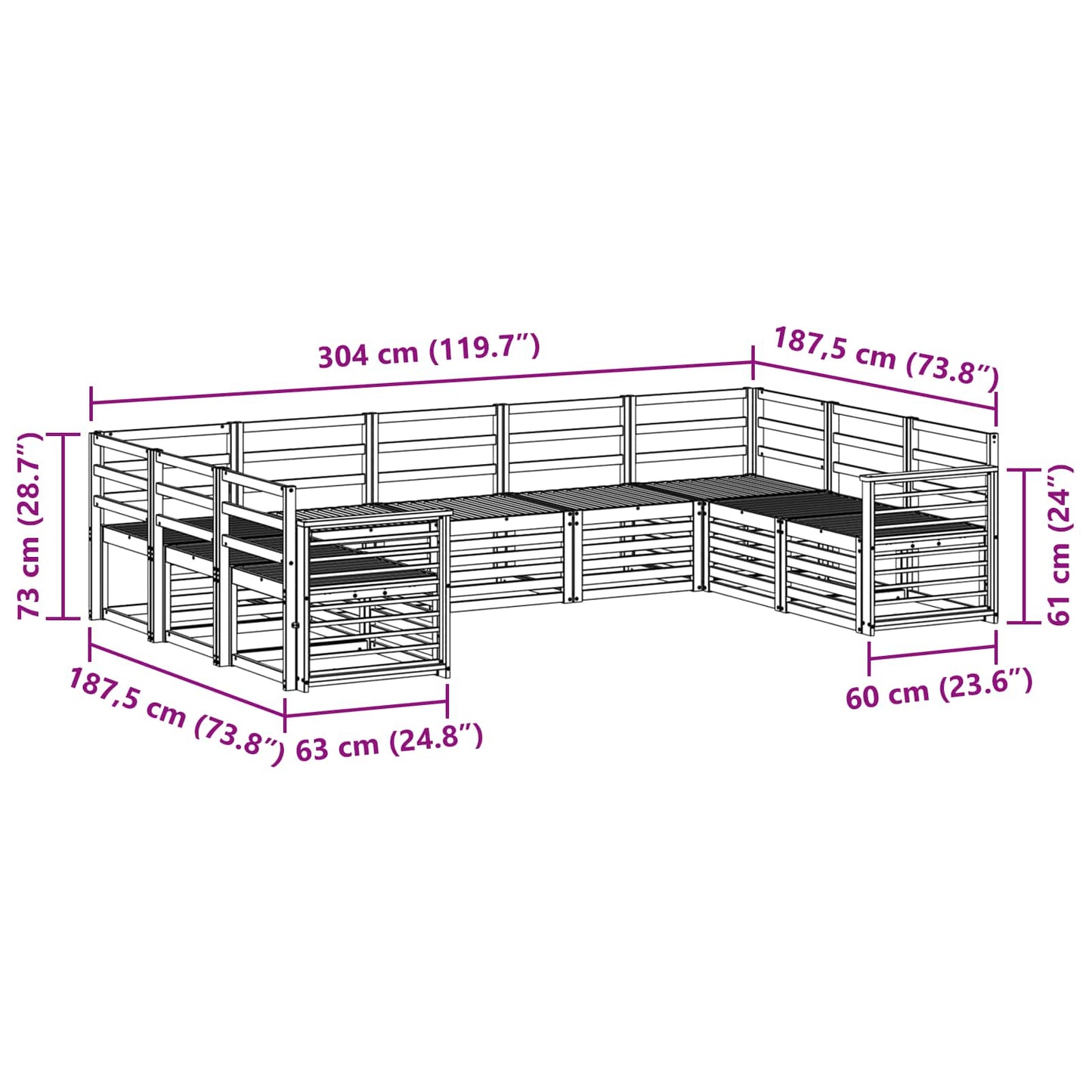 Ecksofa Set 9 pcs Natur