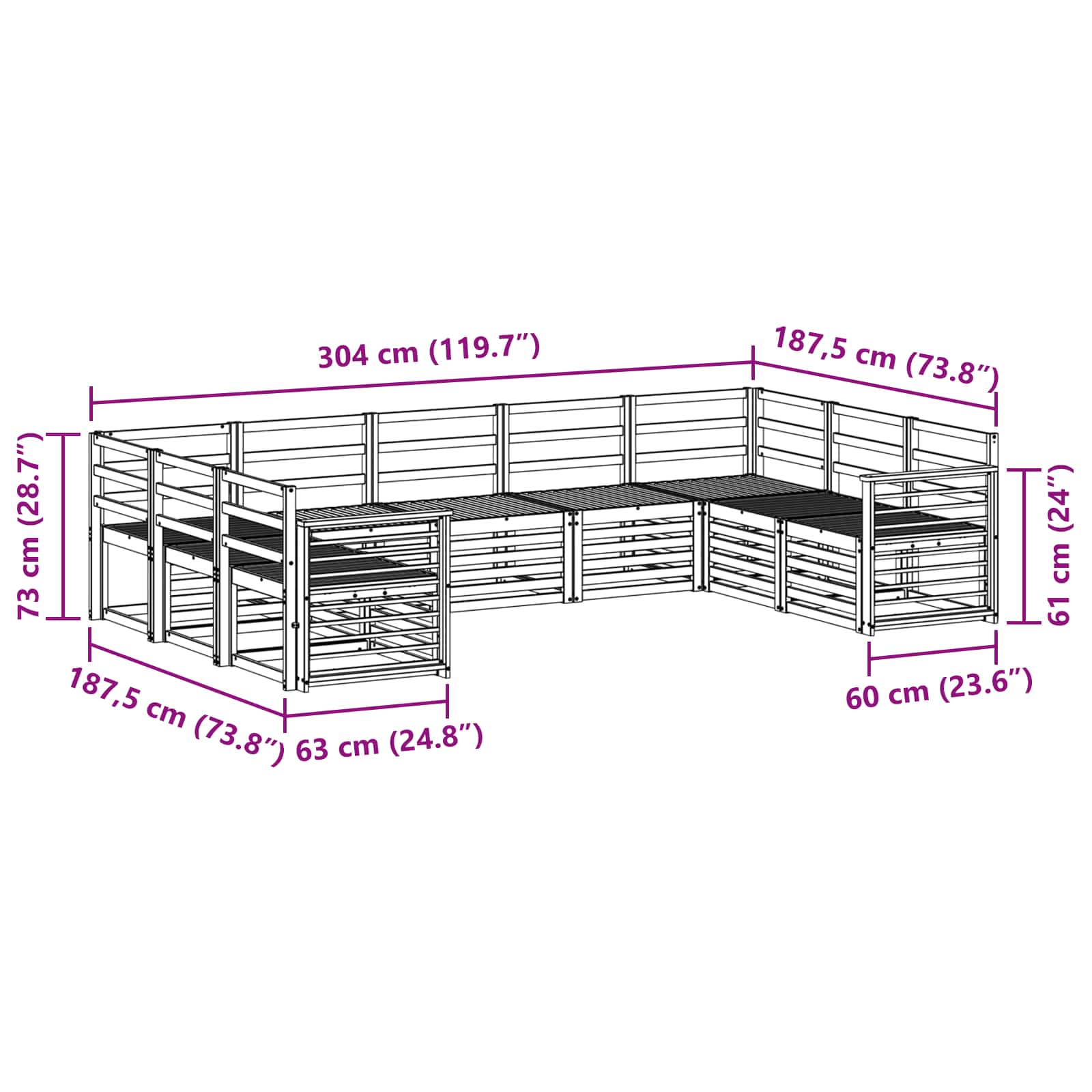 Ecksofa Set 9 pcs Natur