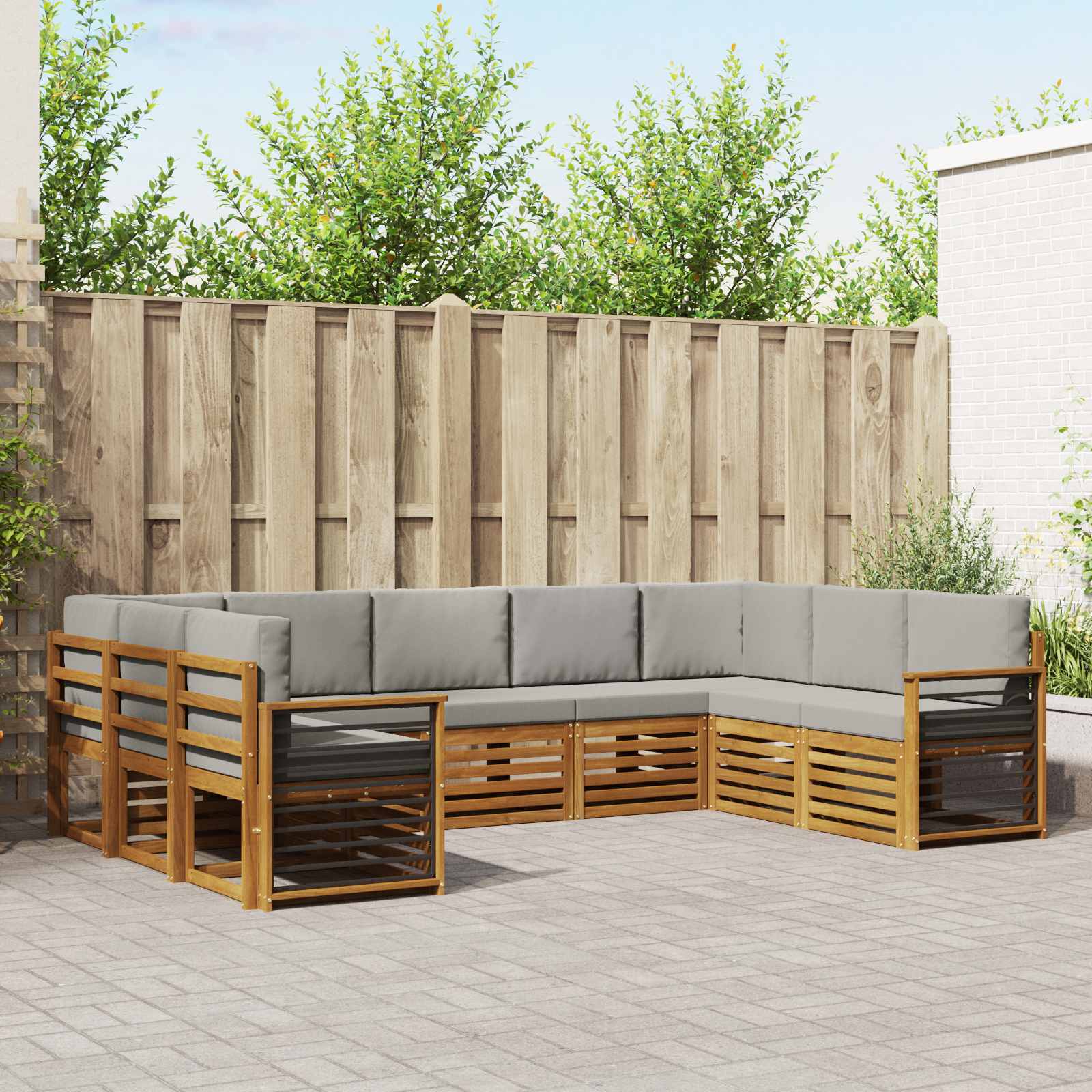 Ecksofa Set mit Kissen 9 pcs Natürlich und Hellgrau