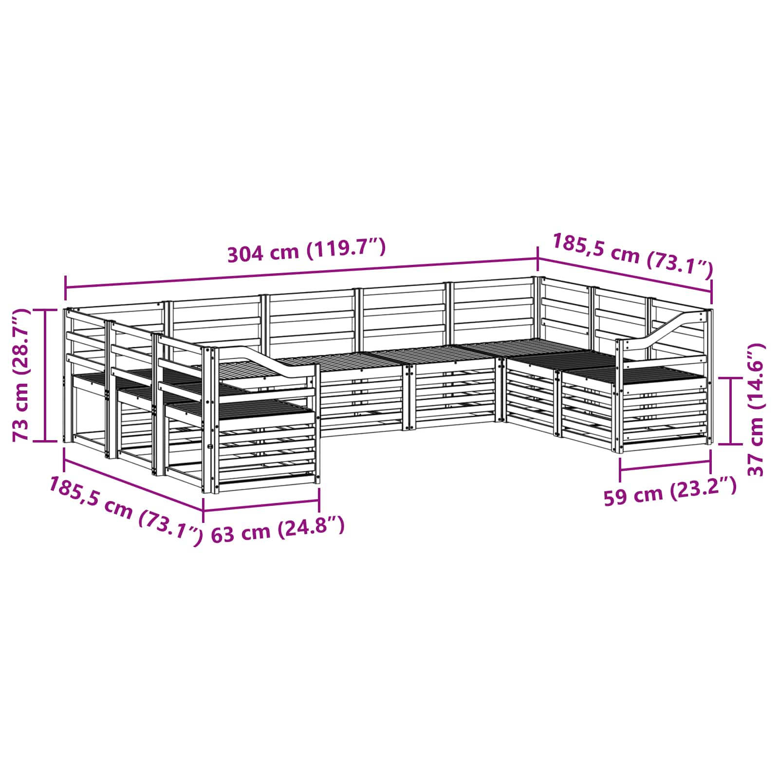 Ecksofa Set 9 pcs Natur