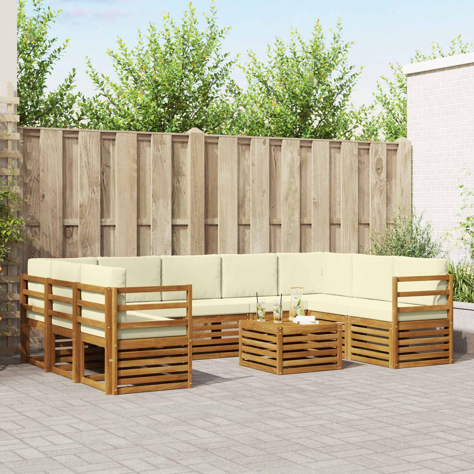 Outdoor-Sofagarnitur 10 stk. Natur und Creme