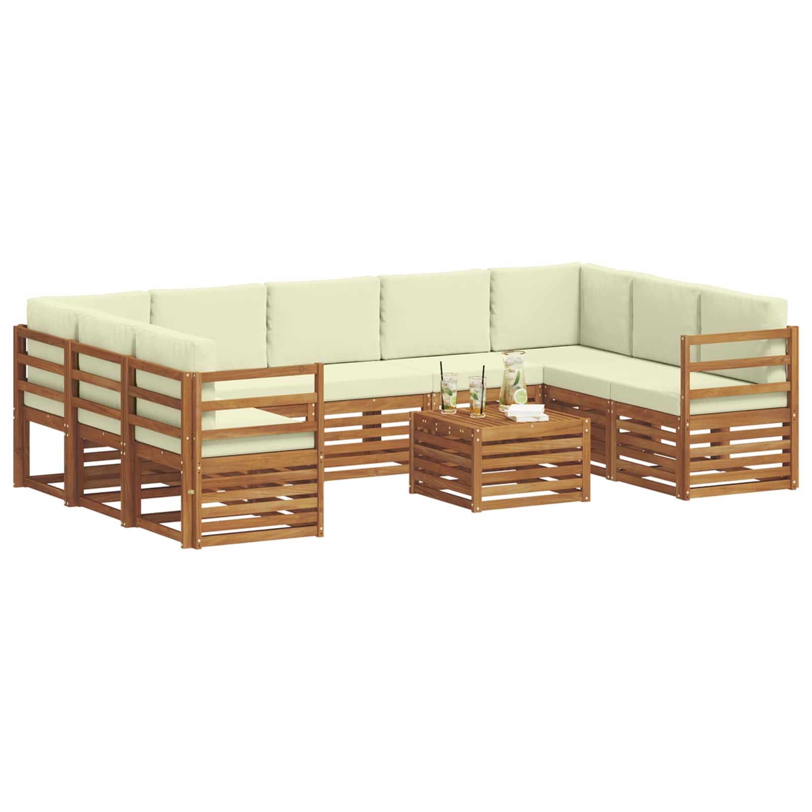 Sofagarnituren 10 pcs Natur und Creme Massivholz Akazie