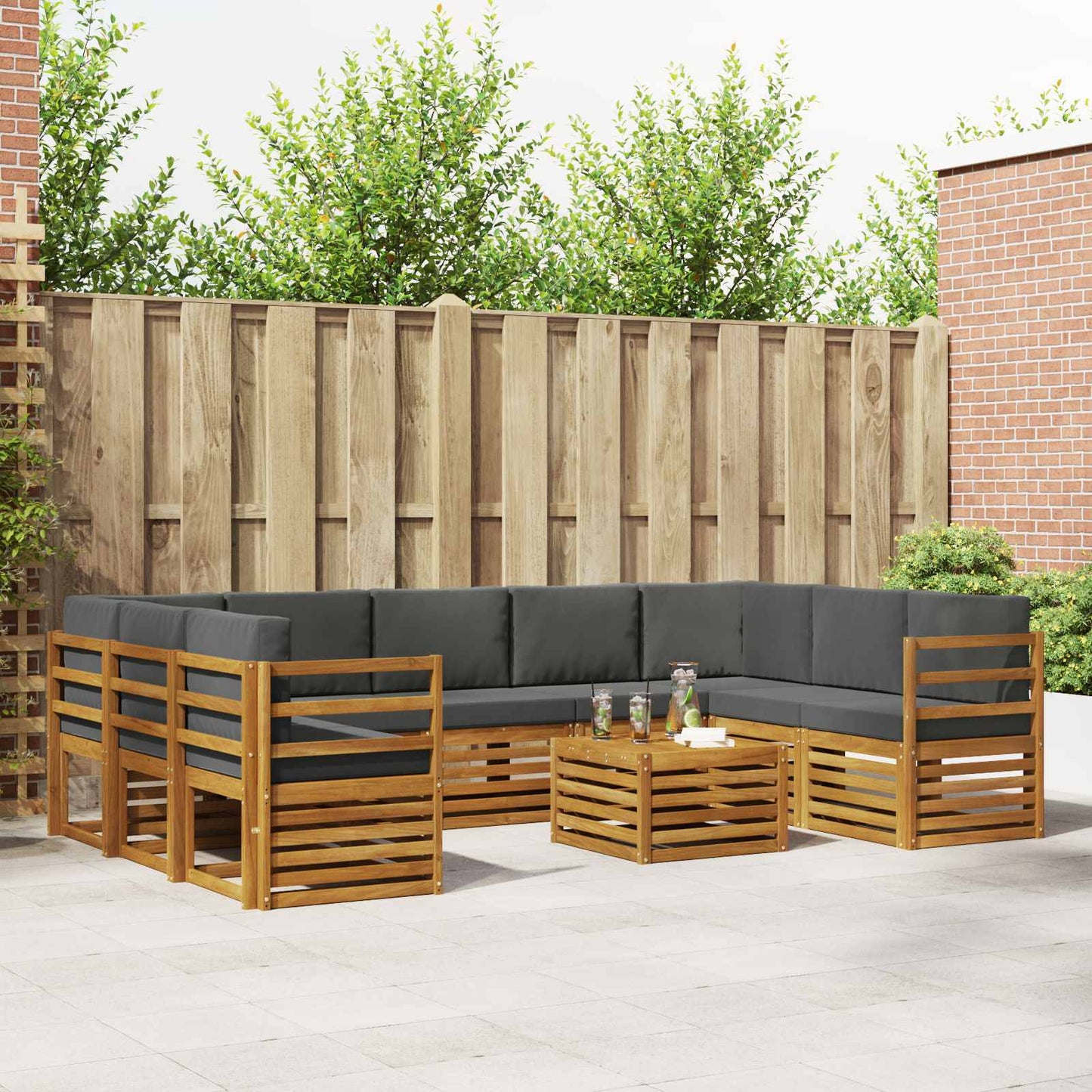 Sofagarnituren 10 pcs Natur und Anthrazit Massivholz Akazie