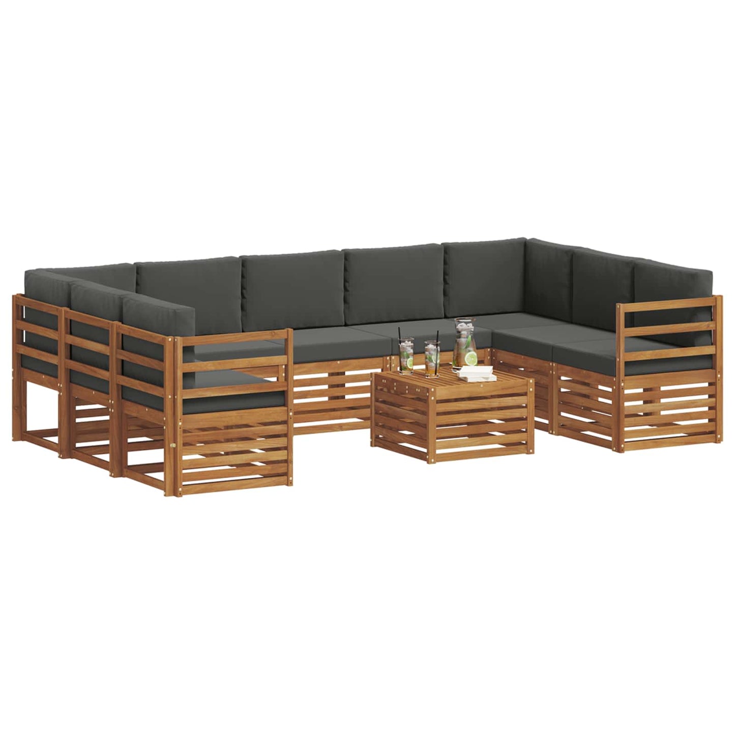 Sofagarnituren 10 pcs Natur und Anthrazit Massivholz Akazie