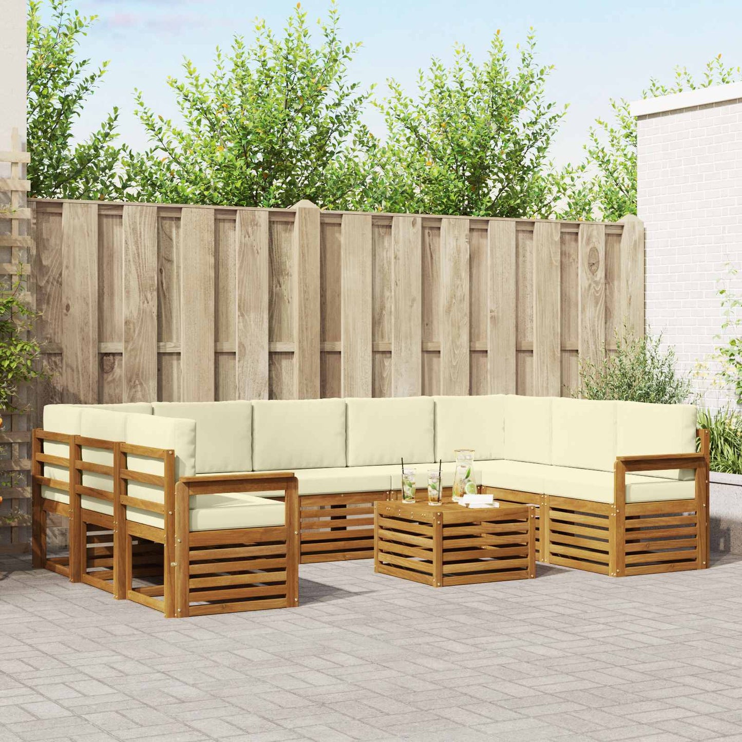 Outdoor-Sofagarnitur 10 stk. Natur und Creme