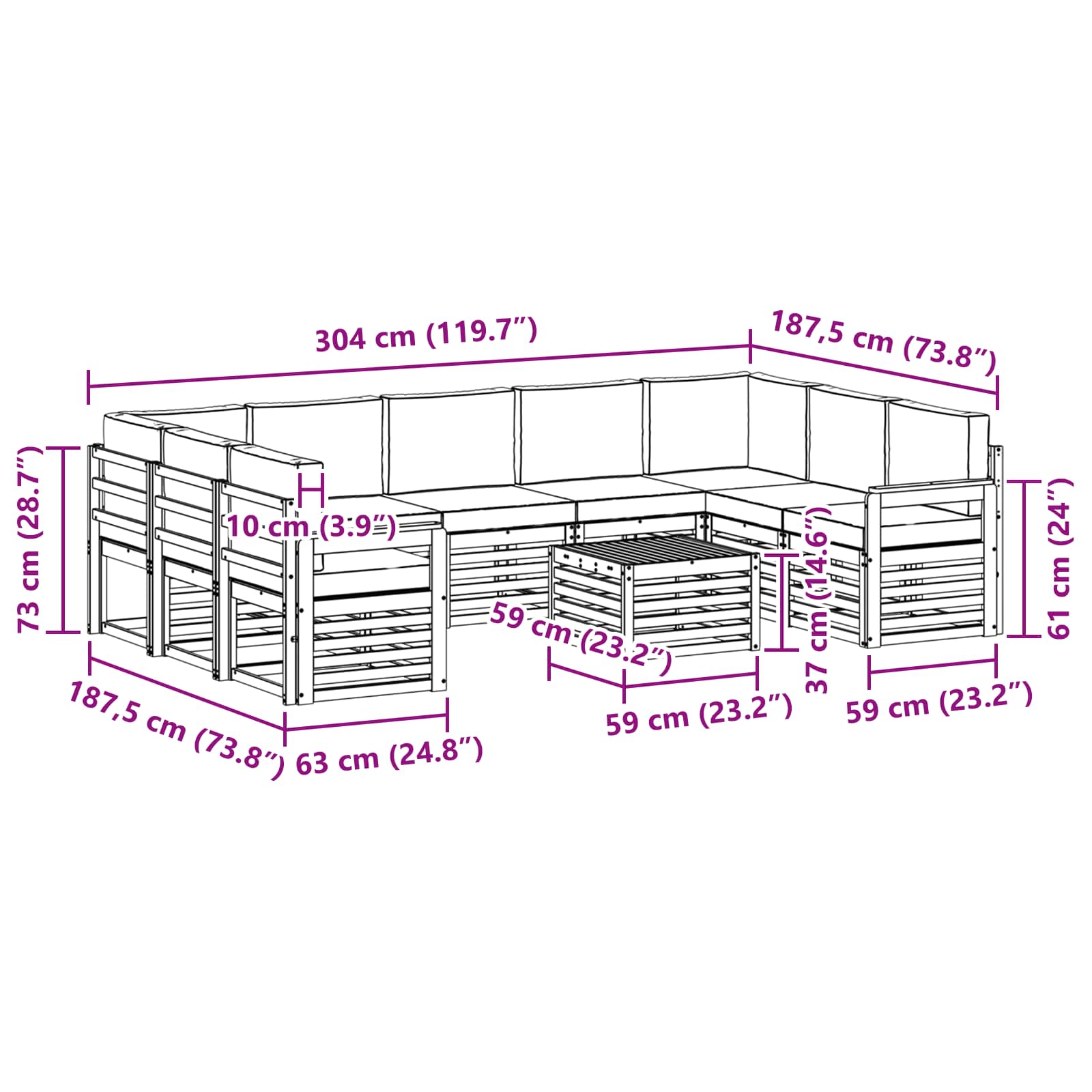 Outdoor-Sofagarnitur 10 stk. Natur und Creme