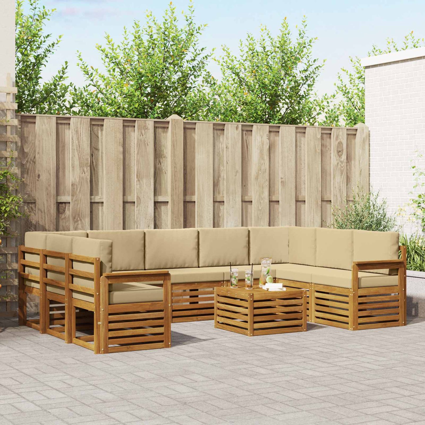 Outdoor-Sofagarnitur 10 stk. Natur und Beige