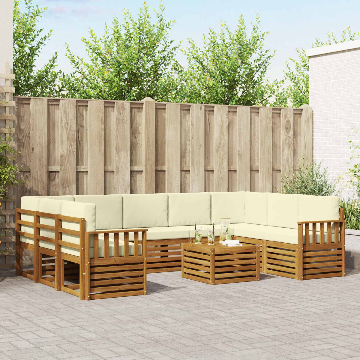 Outdoor-Sofagarnitur 10 stk. Natur und Creme