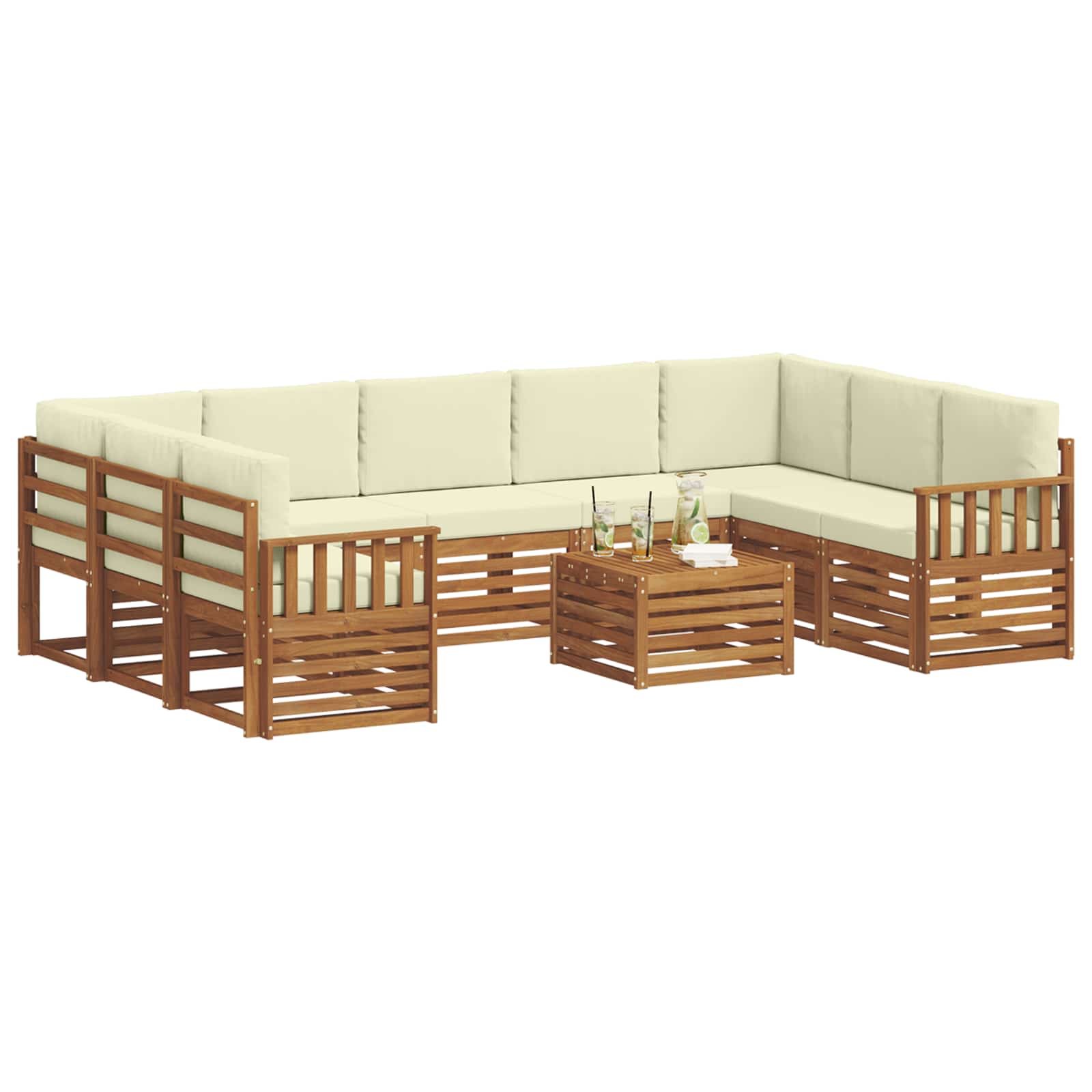 Sofagarnituren 10 pcs Natur und Creme Massivholz Akazie