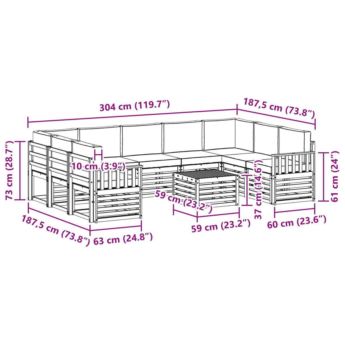 Outdoor-Sofagarnitur 10 stk. Natur und Creme