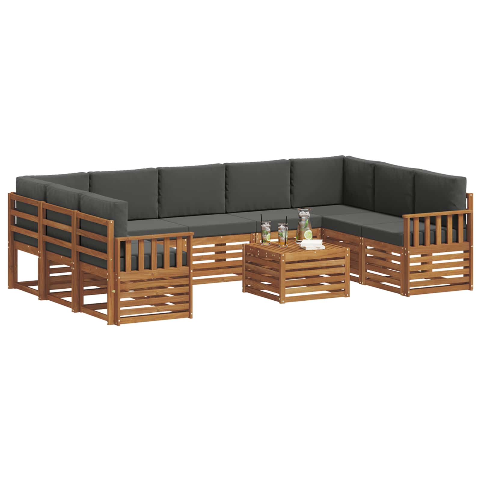Sofagarnituren 10 pcs Natur und Anthrazit Massivholz Akazie
