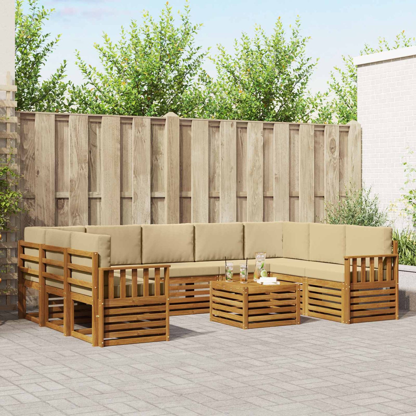 Outdoor-Sofagarnitur 10 stk. Natur und Beige
