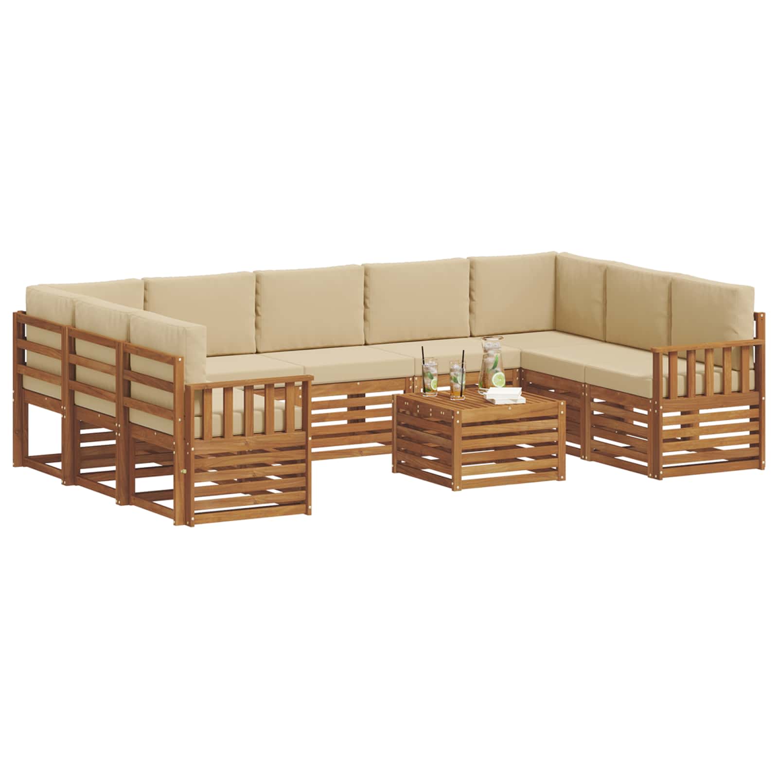 Outdoor-Sofagarnitur 10 stk. Natur und Beige