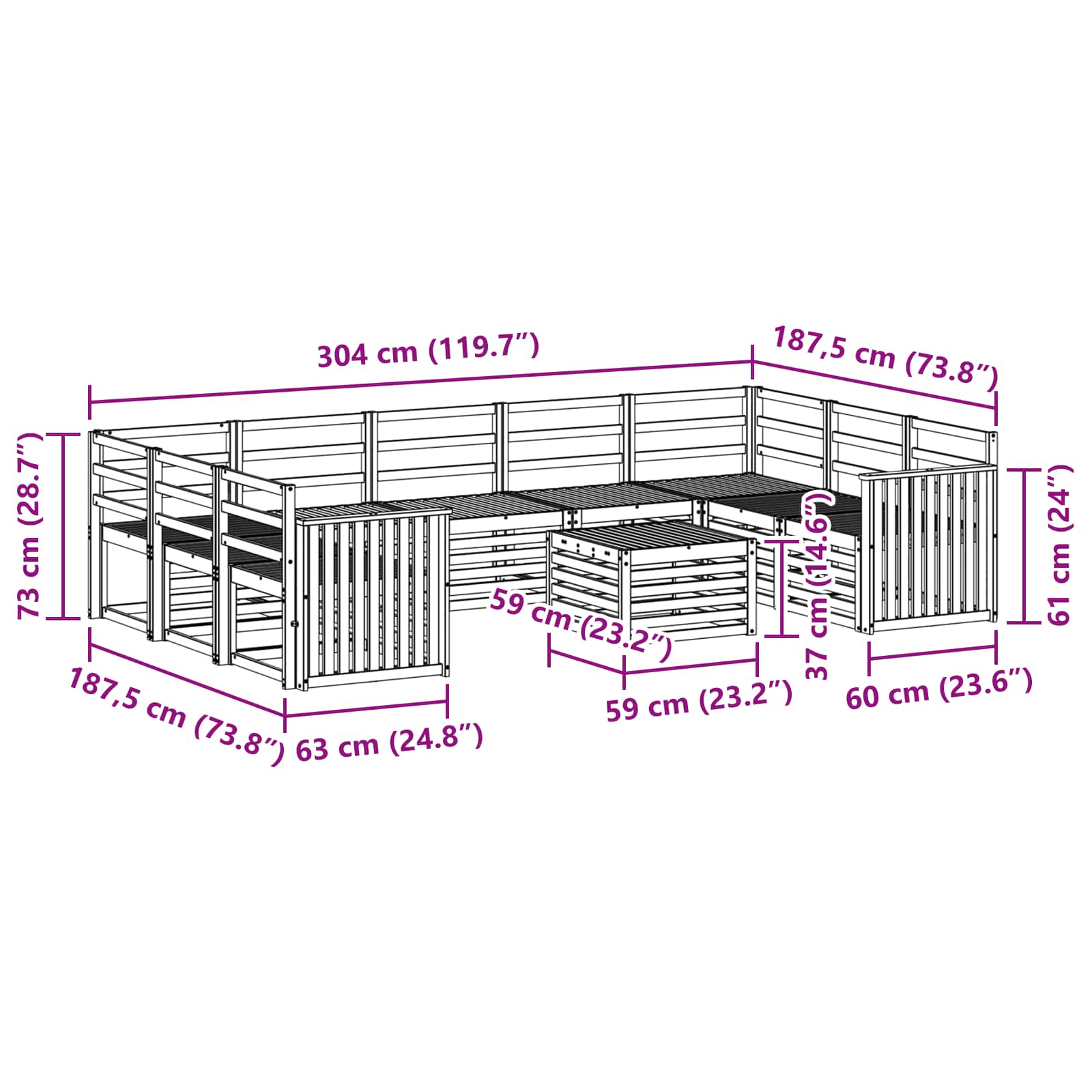 Sofagarnituren 10 pcs Natur Massivholz Akazie
