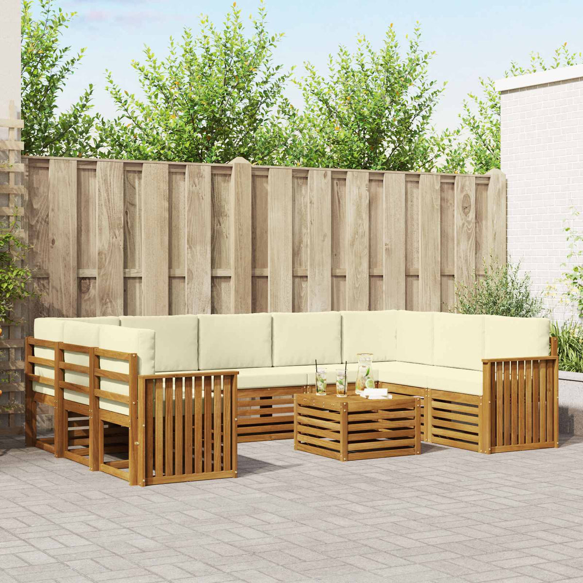 Outdoor-Sofagarnitur 10 stk. Natur und Creme