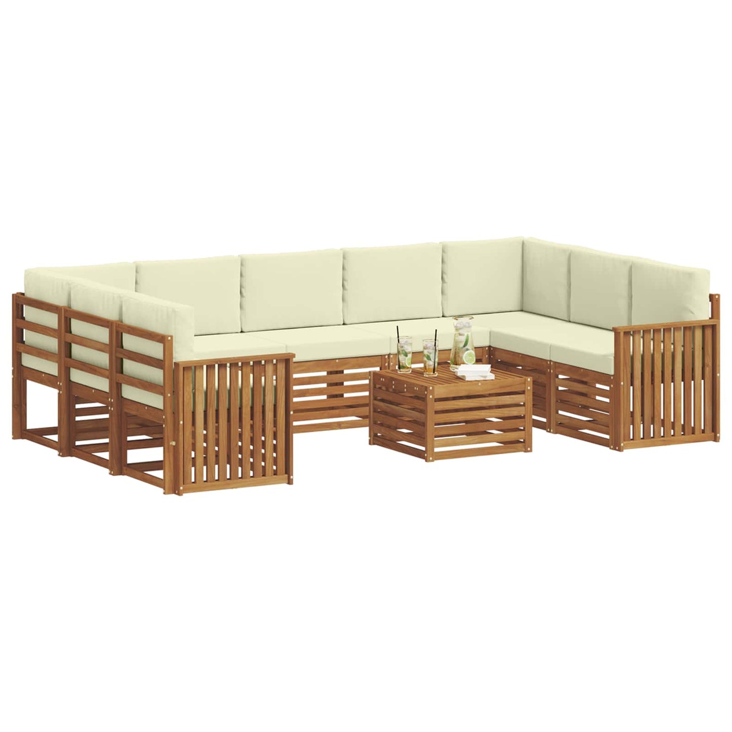 Sofagarnituren 10 pcs Natur und Creme Massivholz Akazie