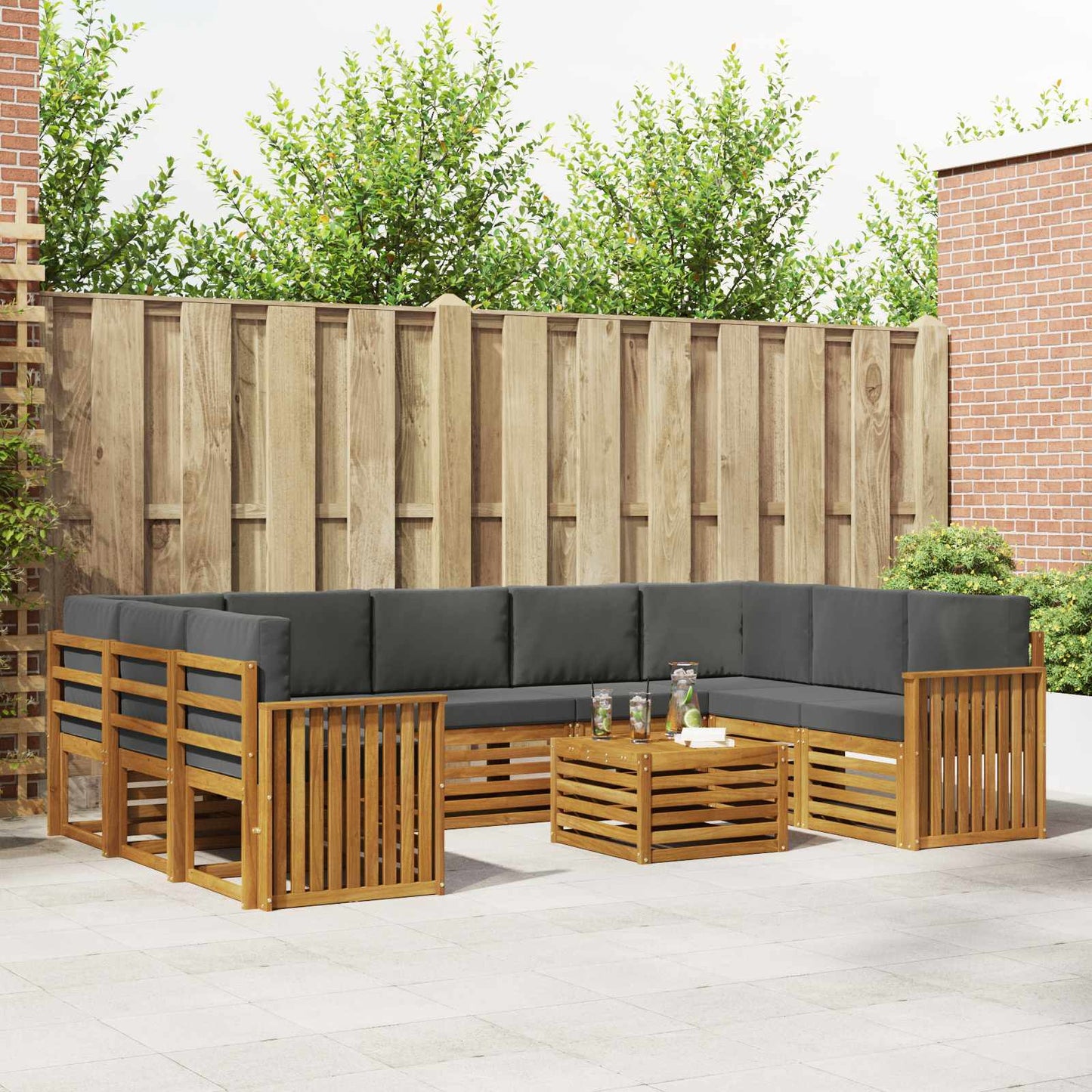 Outdoor-Sofagarnitur 10 stk. Natur und Anthrazit