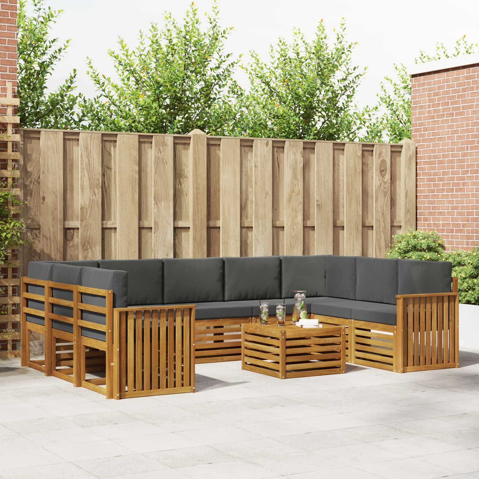 Outdoor-Sofagarnitur 10 stk. Natur und Anthrazit
