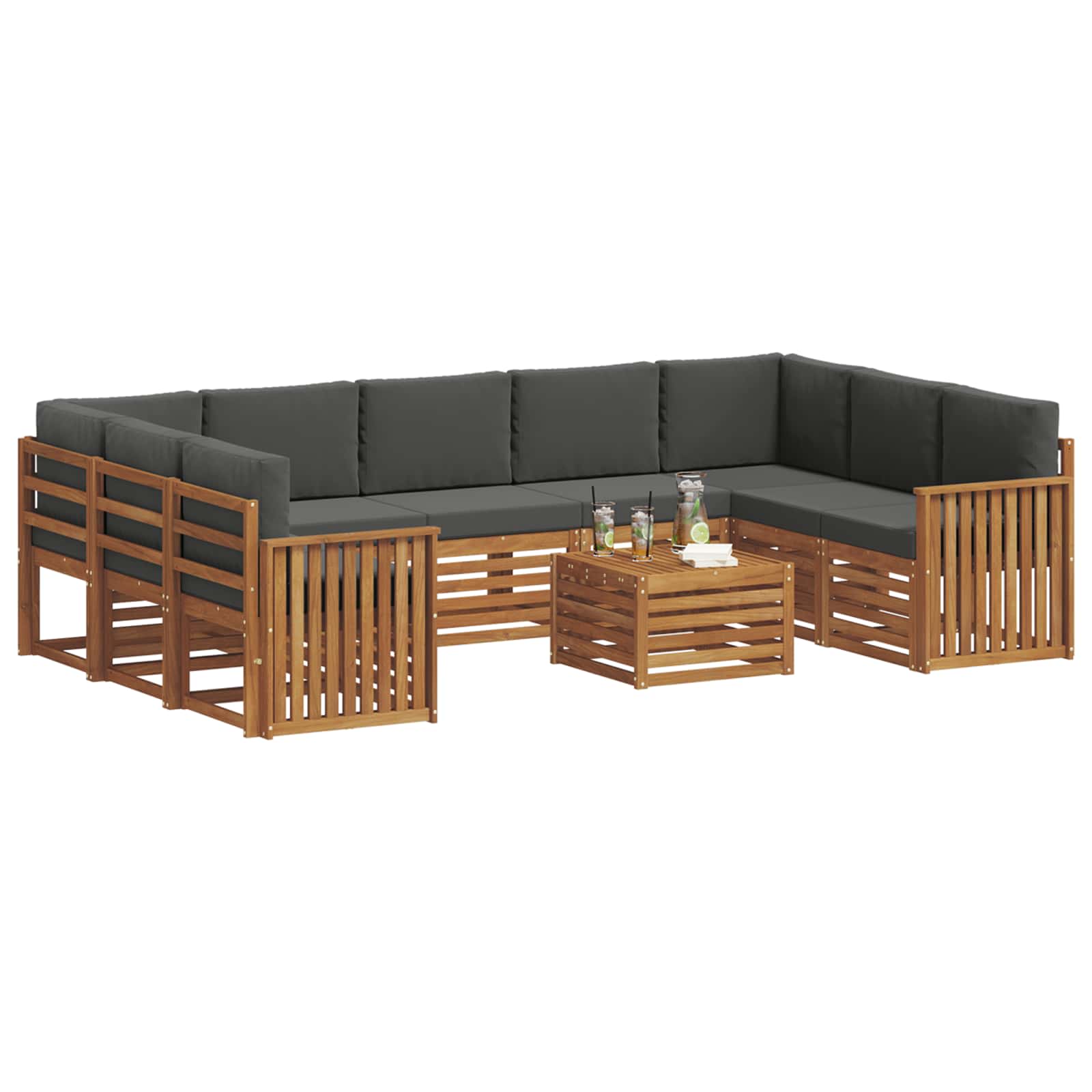 Outdoor-Sofagarnitur 10 stk. Natur und Anthrazit