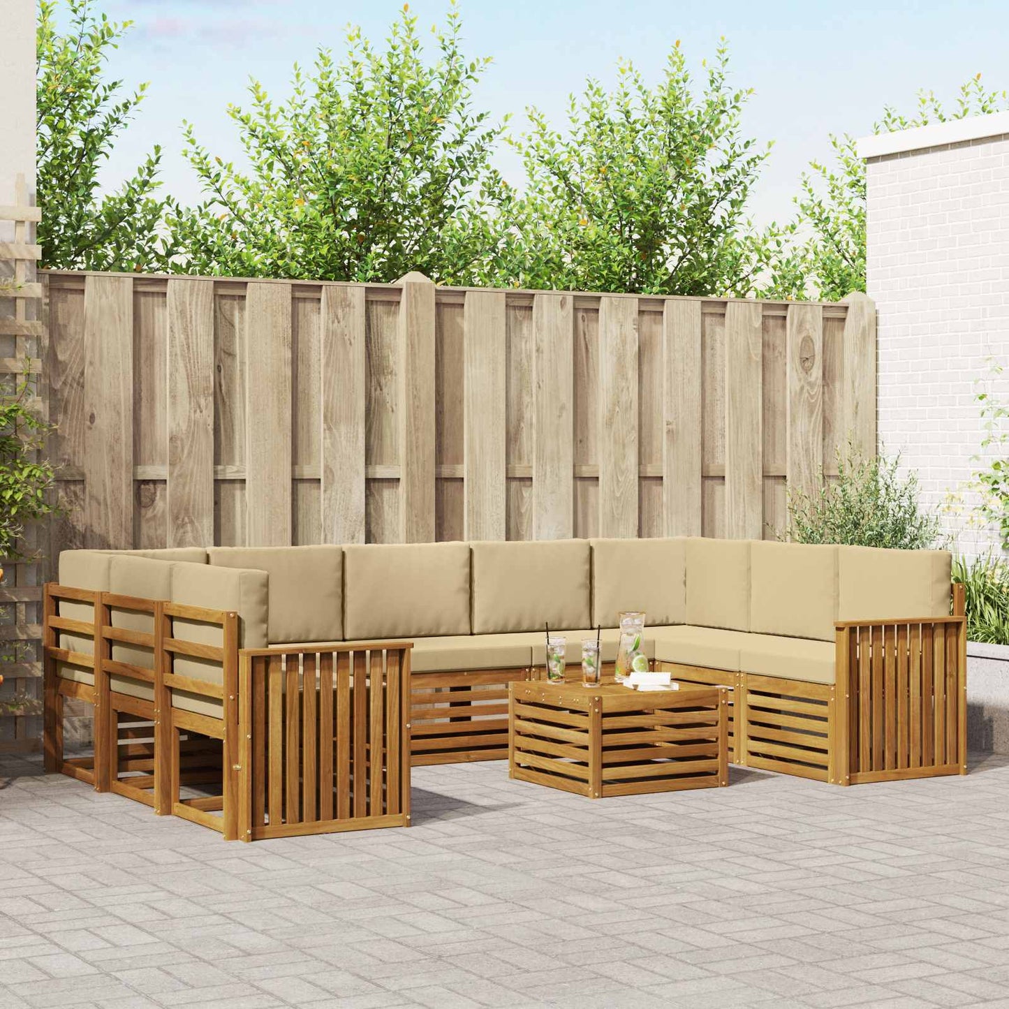 Outdoor-Sofagarnitur 10 stk. Natur und Beige
