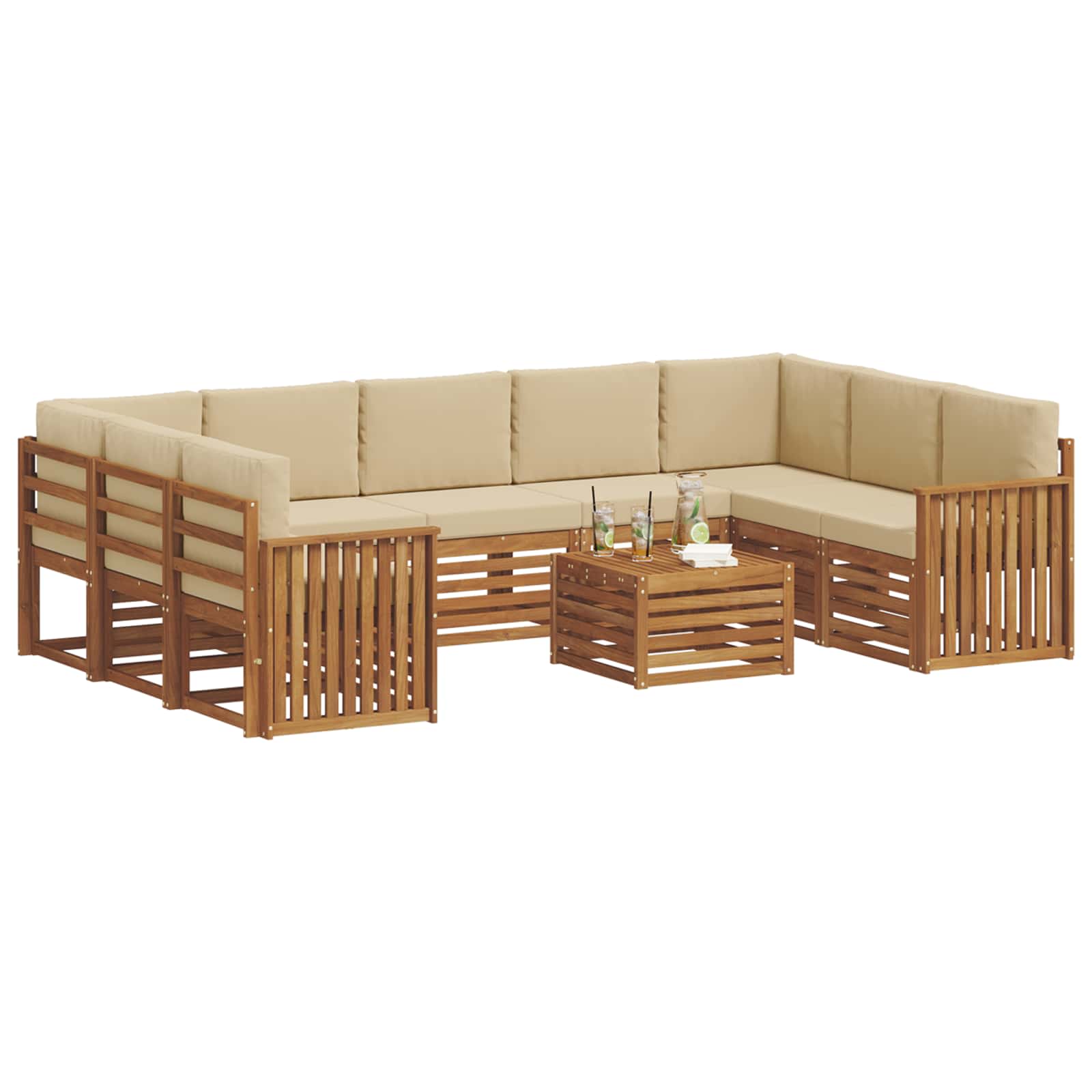 Outdoor-Sofagarnitur 10 stk. Natur und Beige