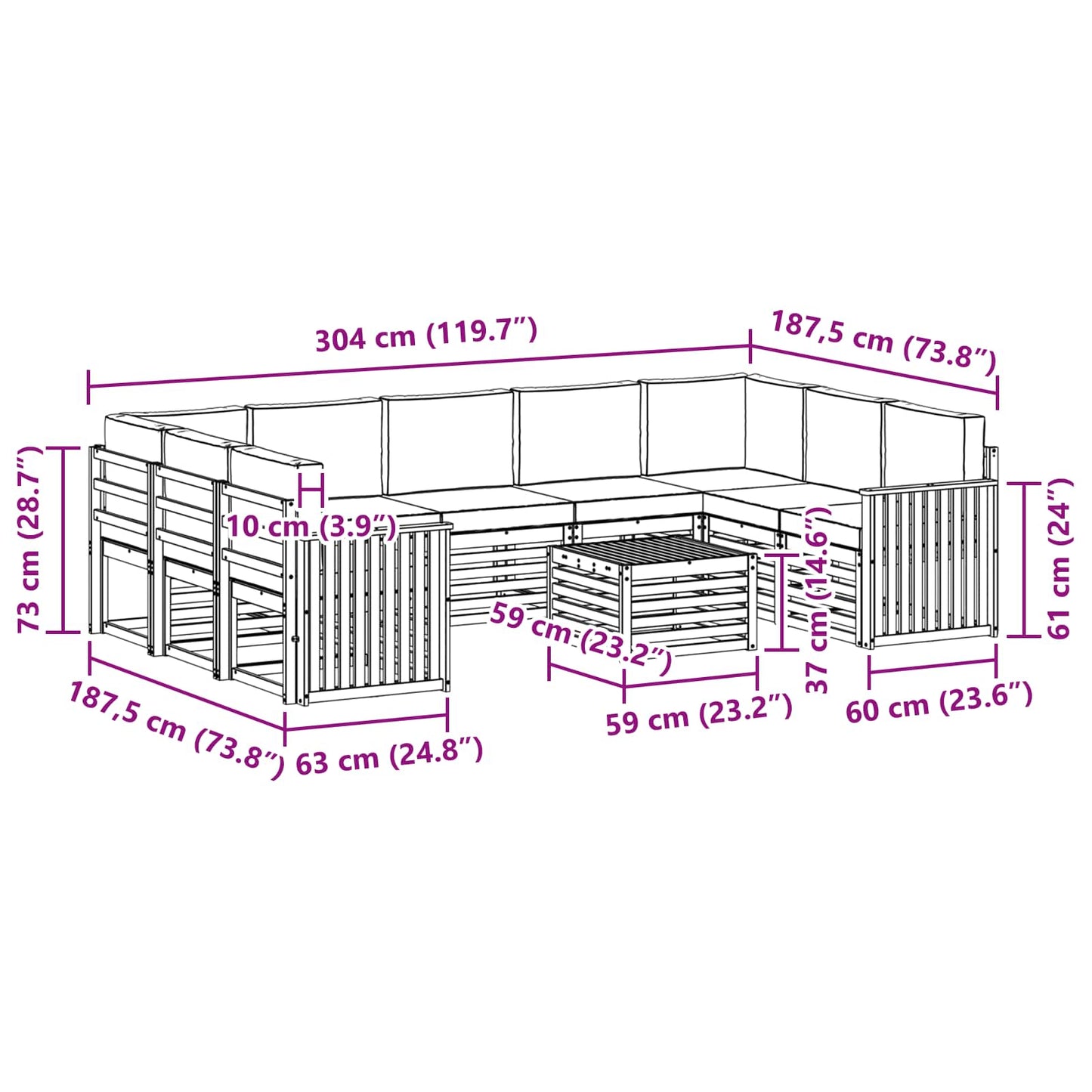 Outdoor-Sofagarnitur 10 stk. Natur und Beige