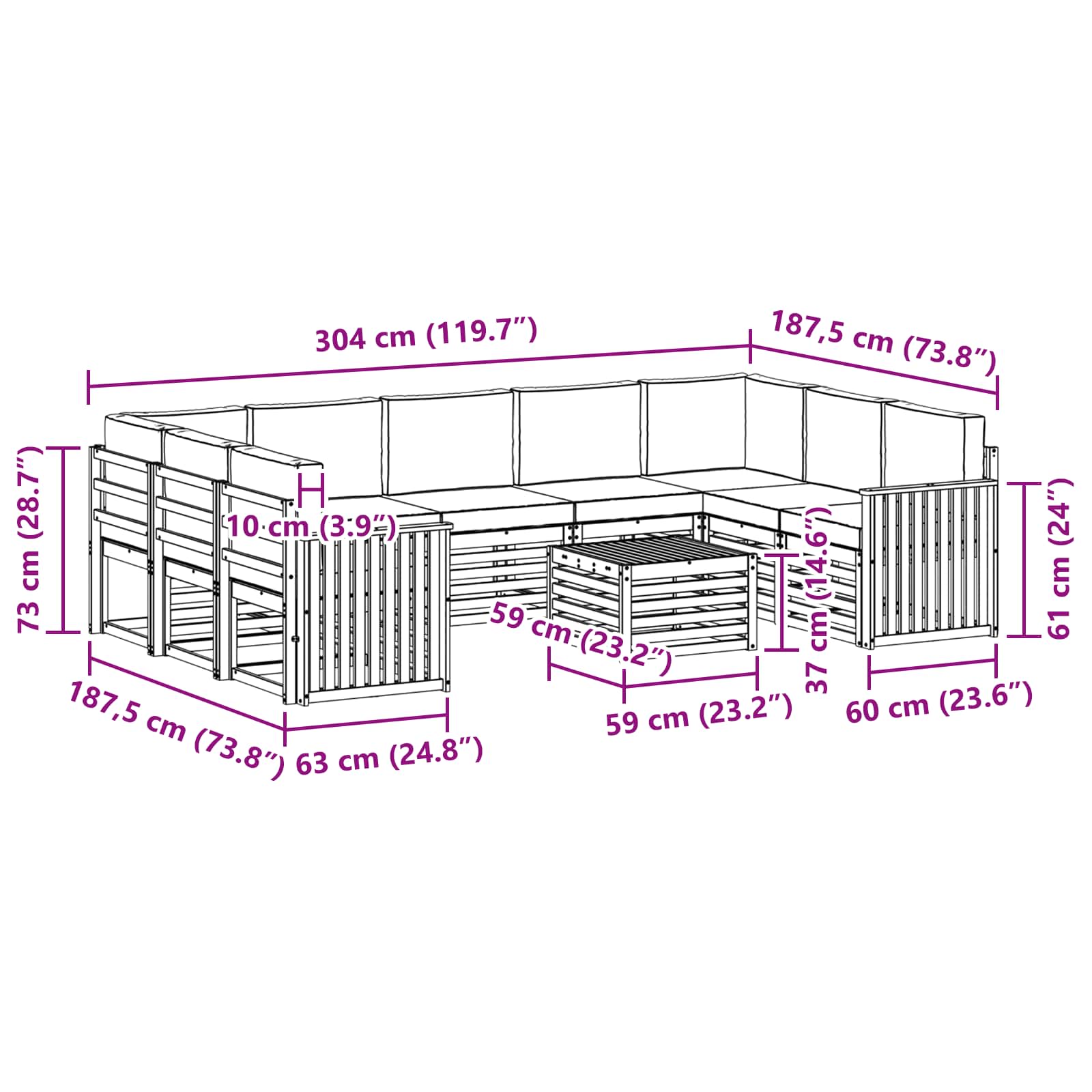 Outdoor-Sofagarnitur 10 stk. Natur und Beige