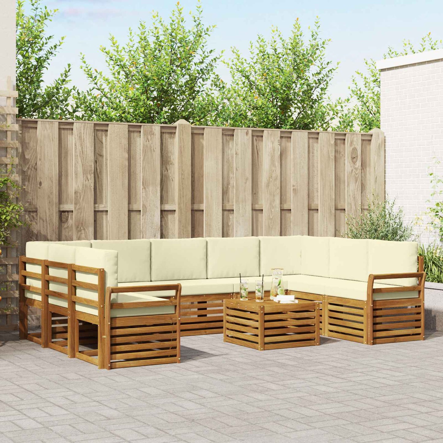 Outdoor-Sofagarnitur 10 stk. Natur und Creme