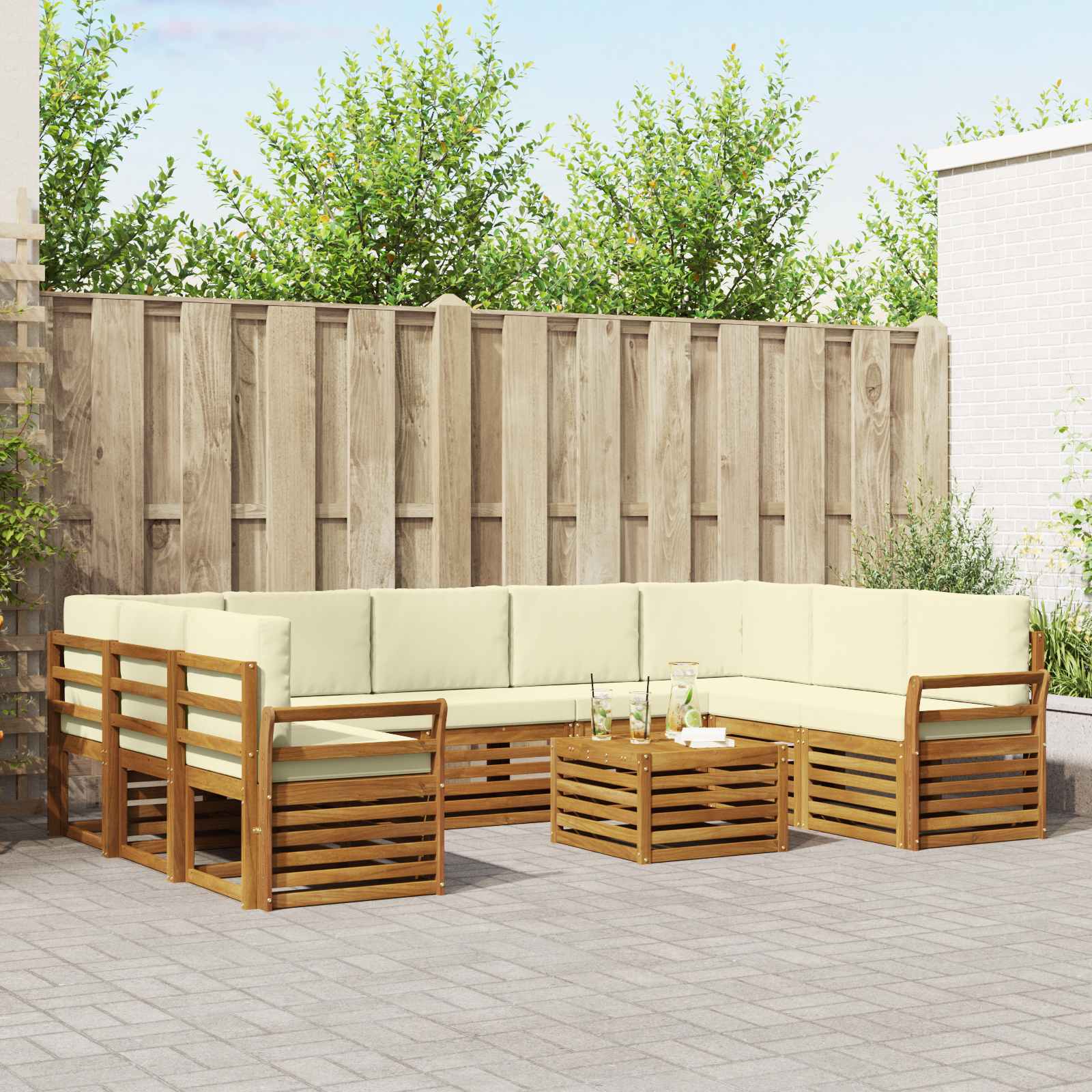 Outdoor-Sofagarnitur 10 stk. Natur und Creme