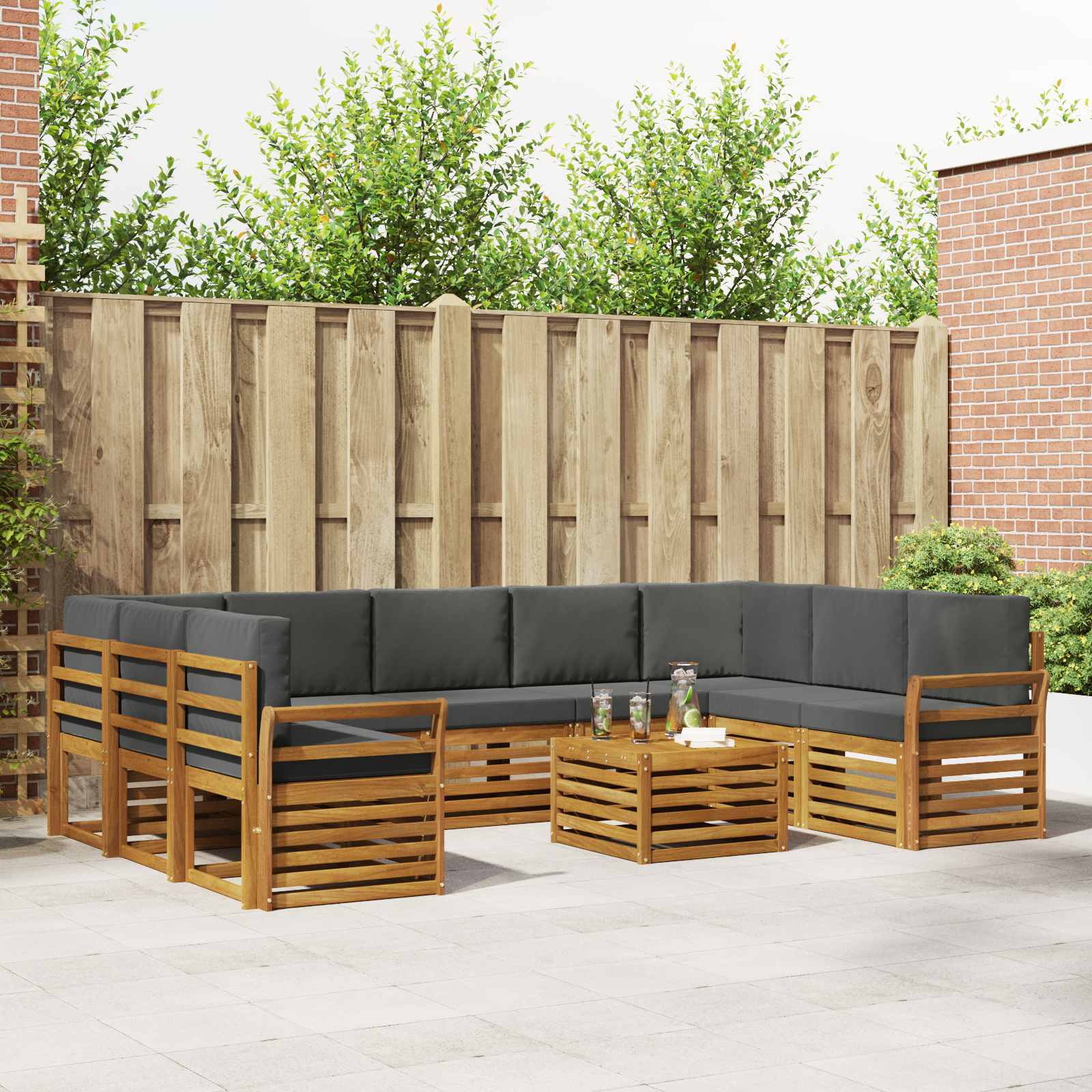 Outdoor-Sofagarnitur 10 stk. Natur und Anthrazit