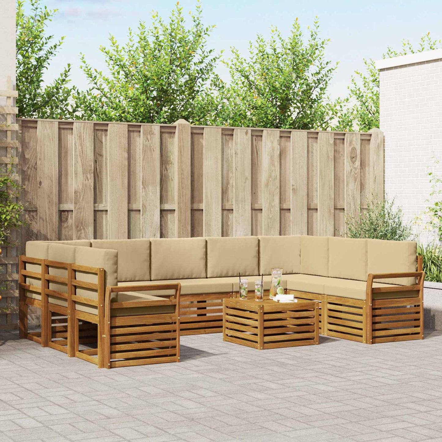 Outdoor-Sofagarnitur 10 stk. Natur und Beige
