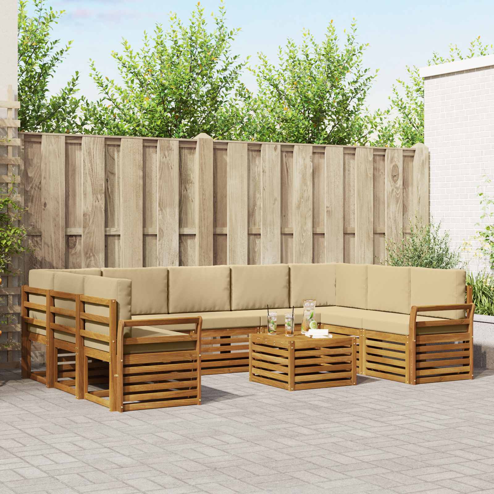 Outdoor-Sofagarnitur 10 stk. Natur und Beige
