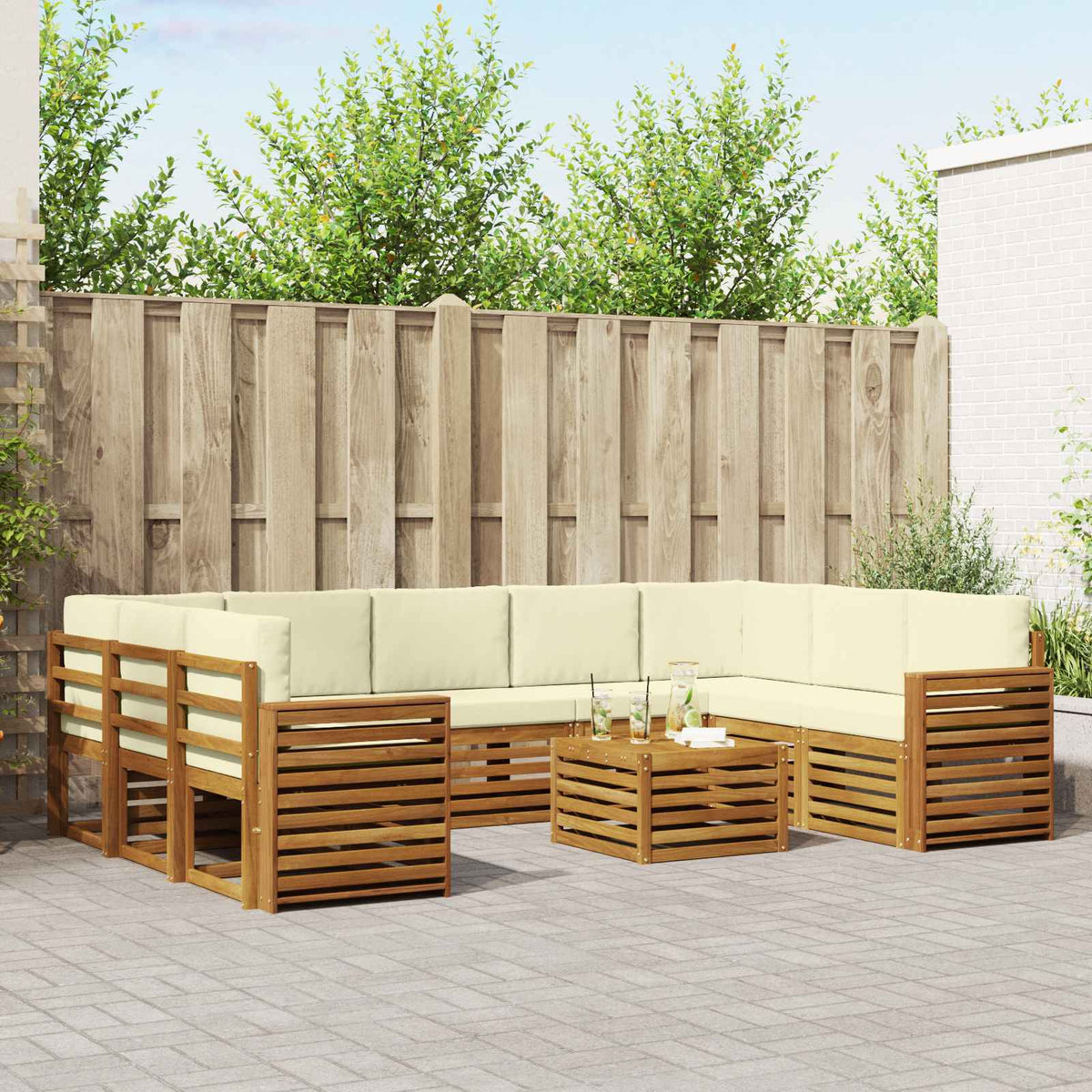 Outdoor-Sofagarnitur 10 stk. Natur und Creme