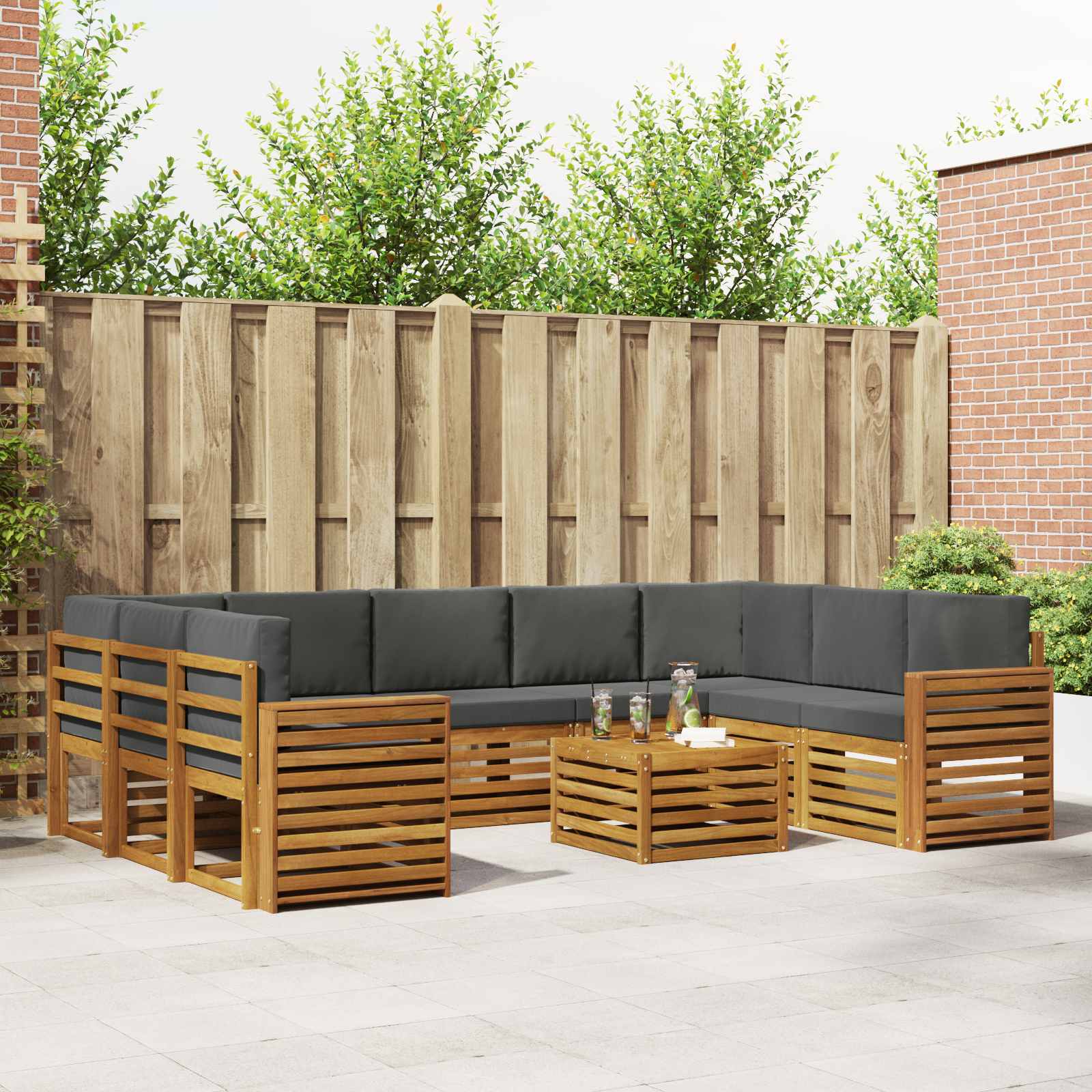 Outdoor-Sofagarnitur 10 stk. Natur und Anthrazit