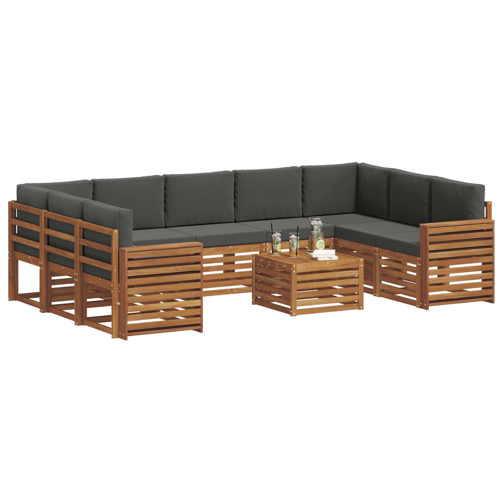 Outdoor-Sofagarnitur 10 stk. Natur und Anthrazit