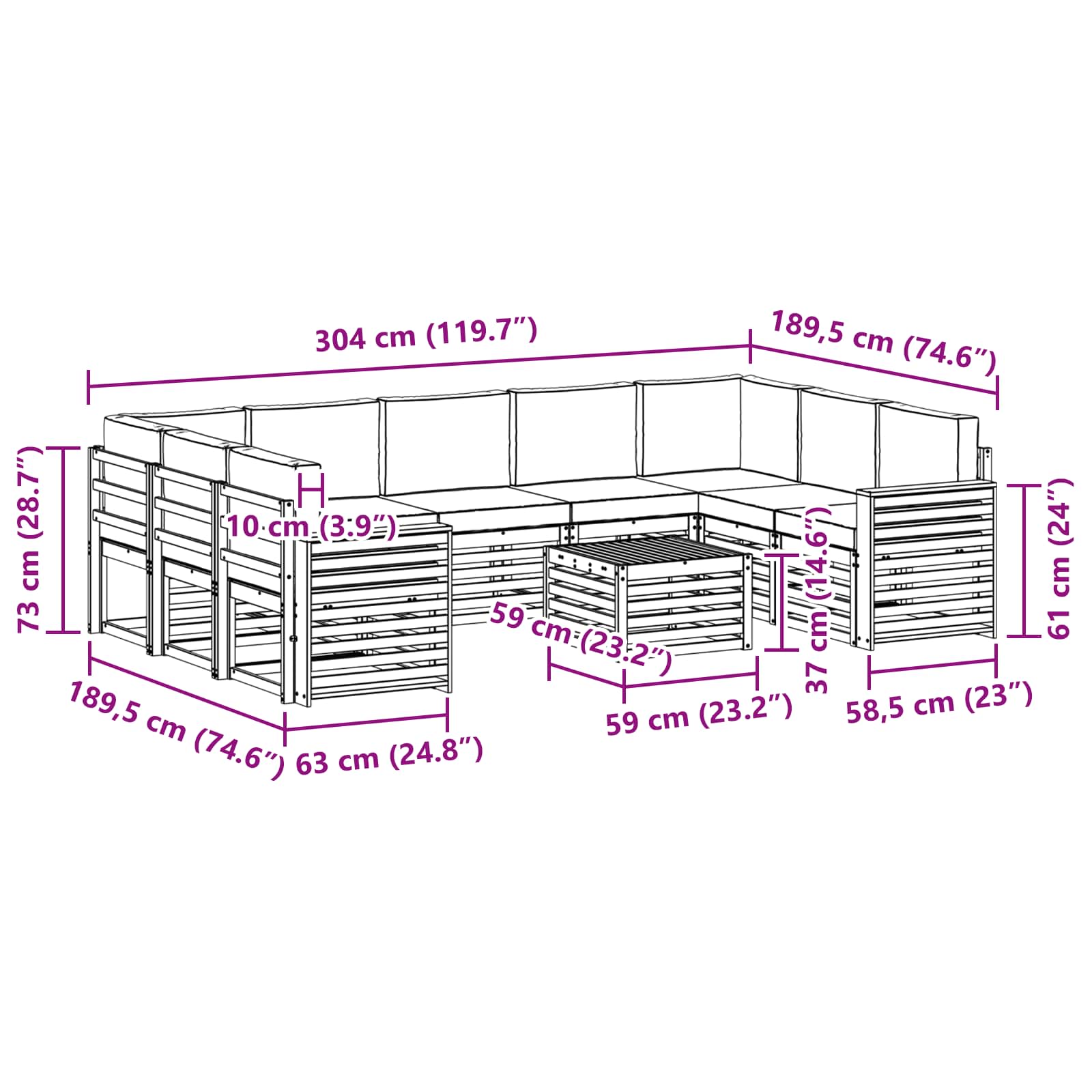 Outdoor-Sofagarnitur 10 stk. Natur und Anthrazit