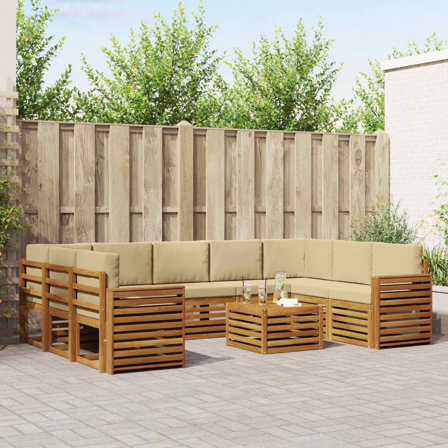 Outdoor-Sofagarnitur 10 stk. Natur und Beige