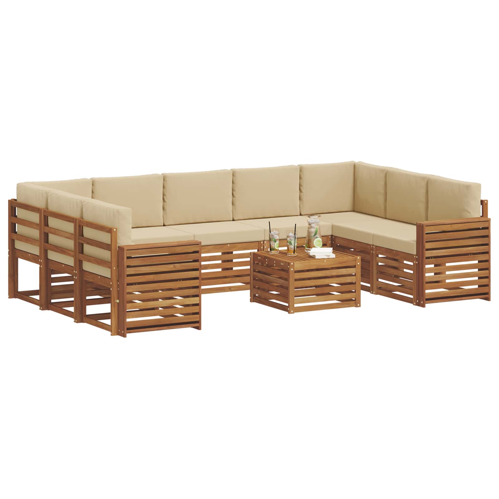 Outdoor-Sofagarnitur 10 stk. Natur und Beige