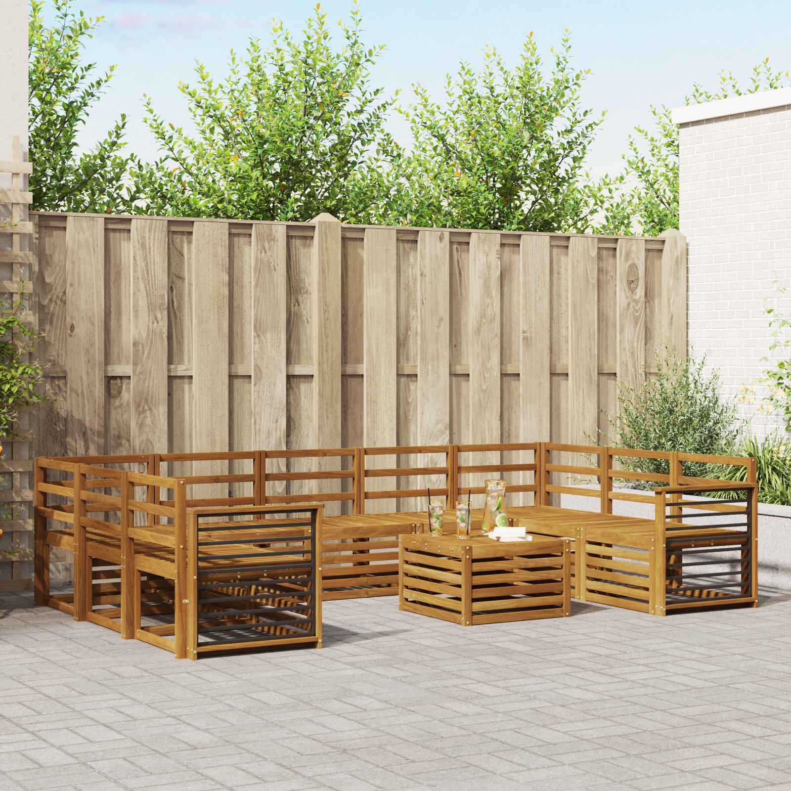 Sofagarnituren 10 pcs Natur Massivholz Akazie