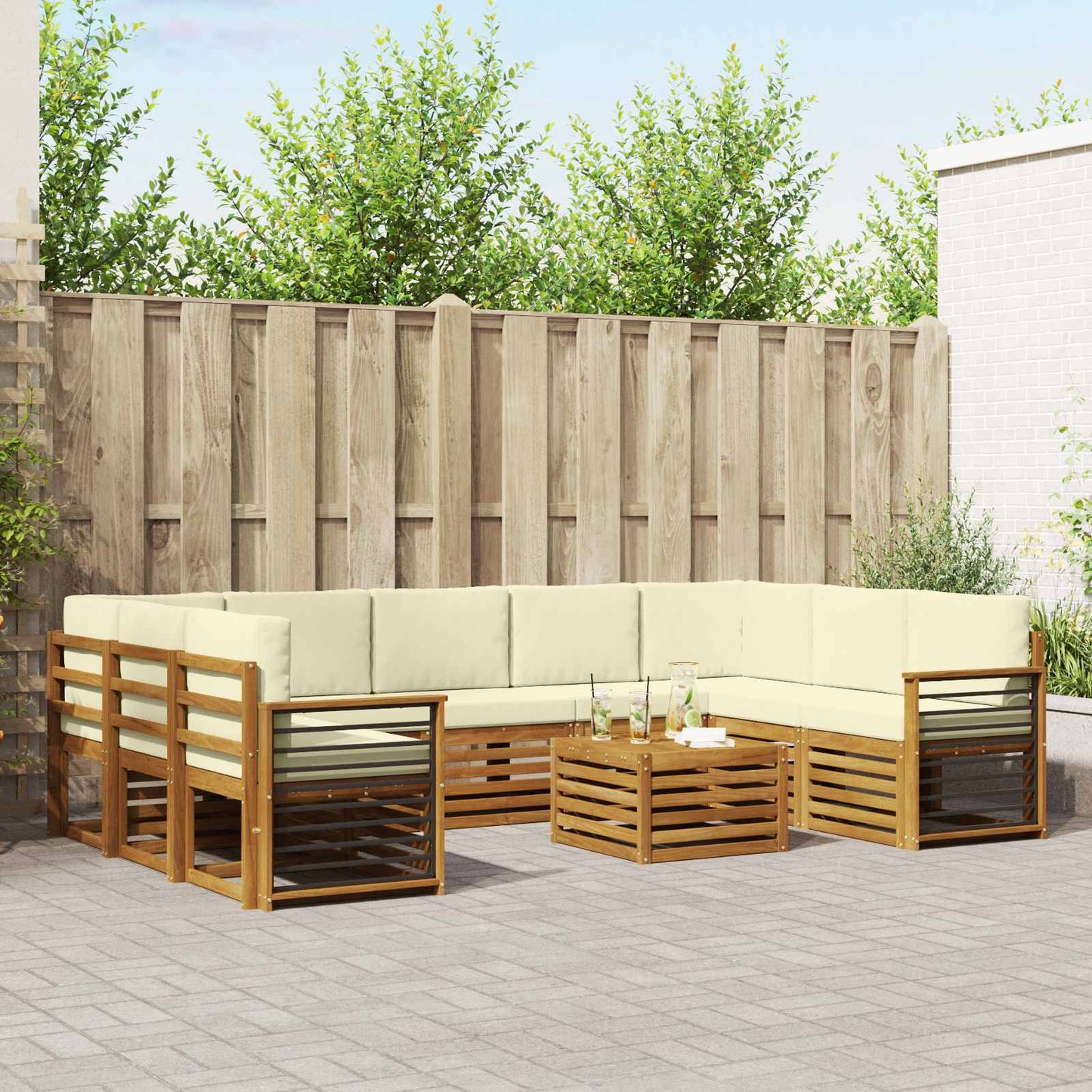 Outdoor-Sofagarnitur 10 stk. Natur und Creme