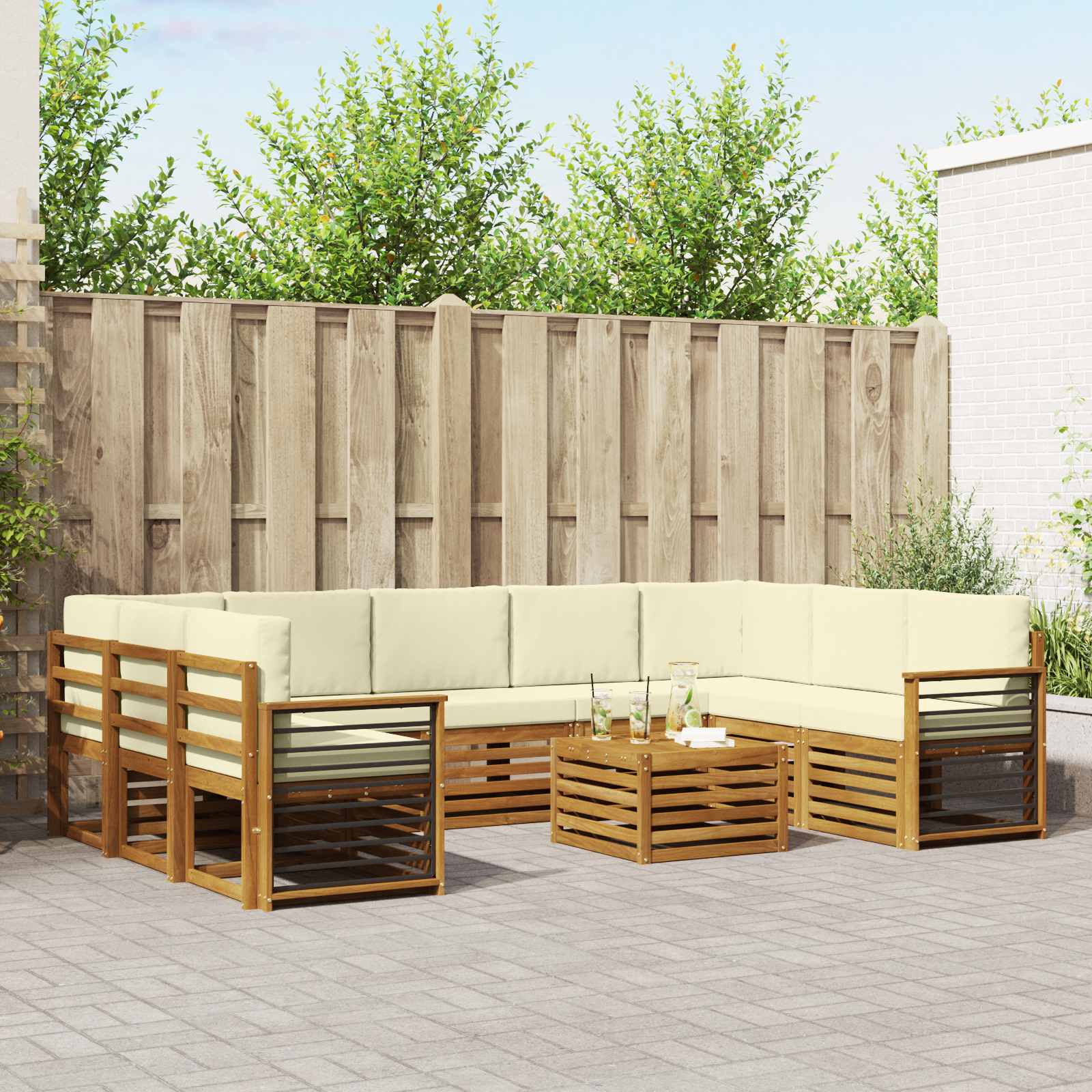 Outdoor-Sofagarnitur 10 stk. Natur und Creme