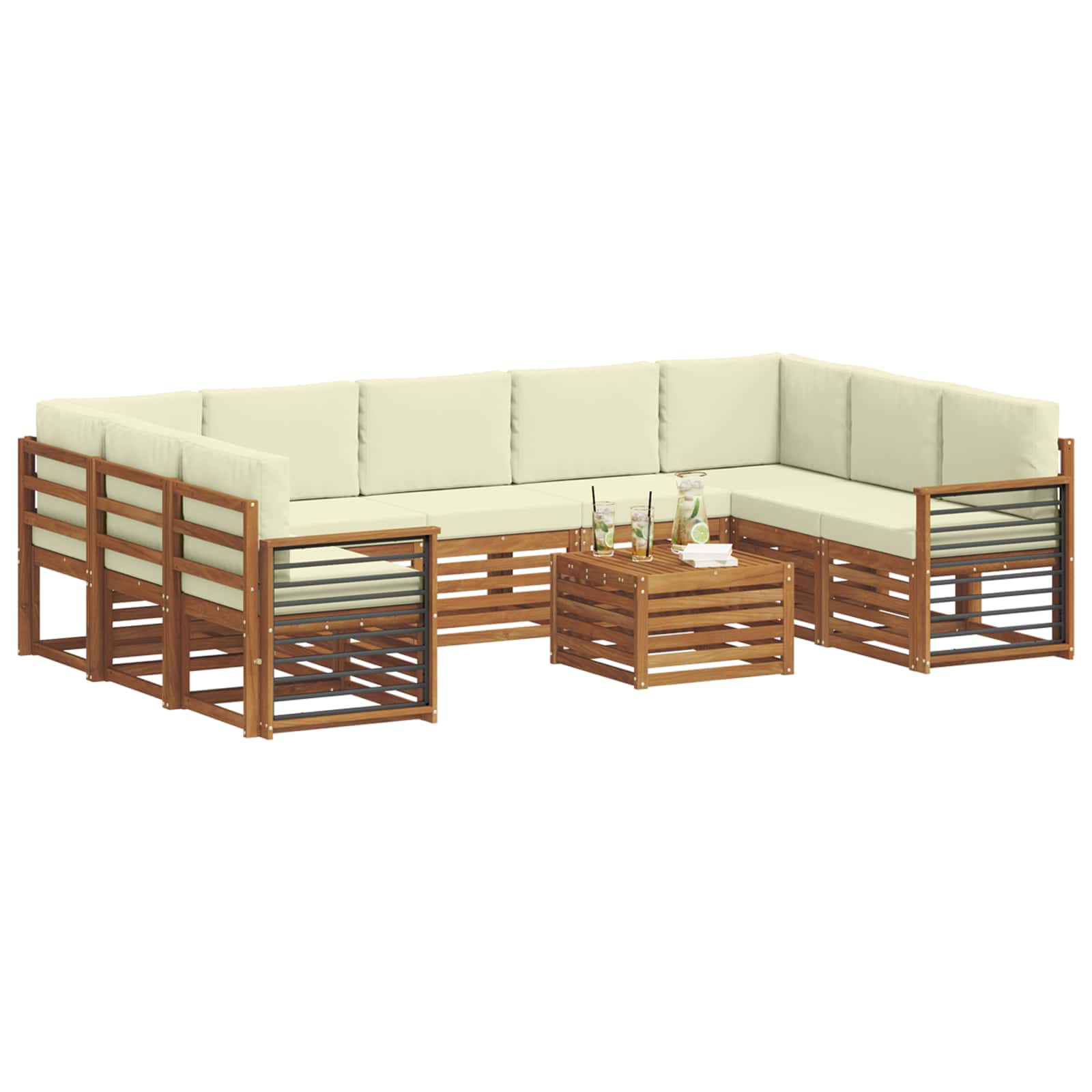 Outdoor-Sofagarnitur 10 stk. Natur und Creme