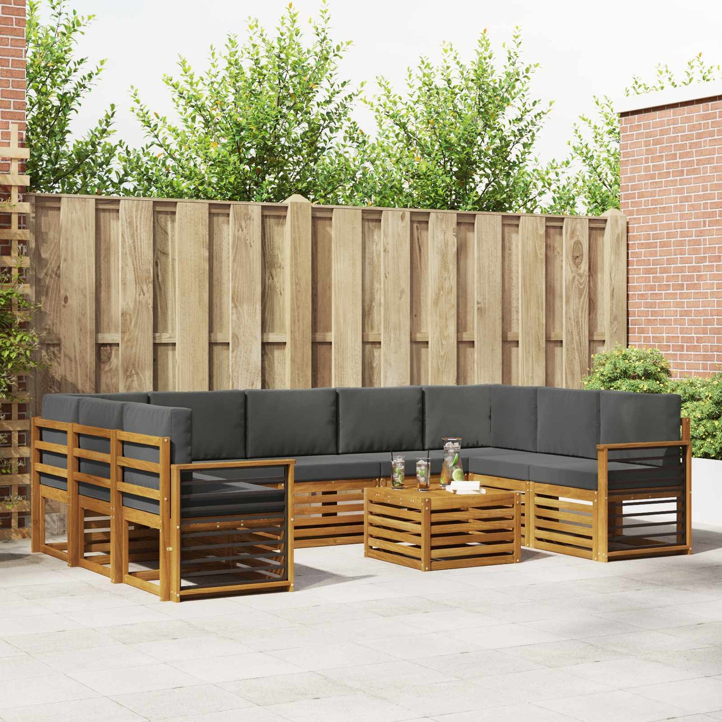 Outdoor-Sofagarnitur 10 stk. Natur und Anthrazit