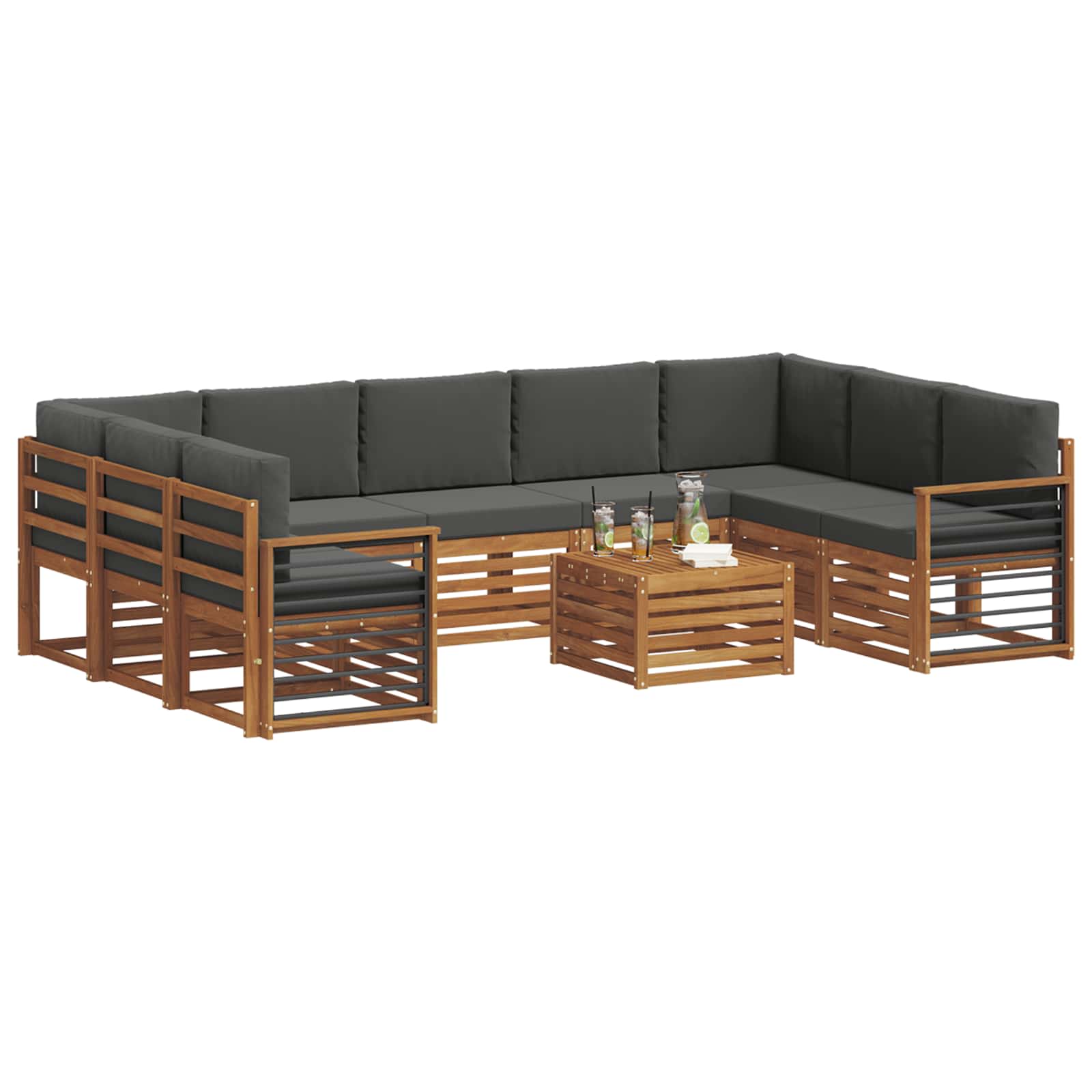 Outdoor-Sofagarnitur 10 stk. Natur und Anthrazit