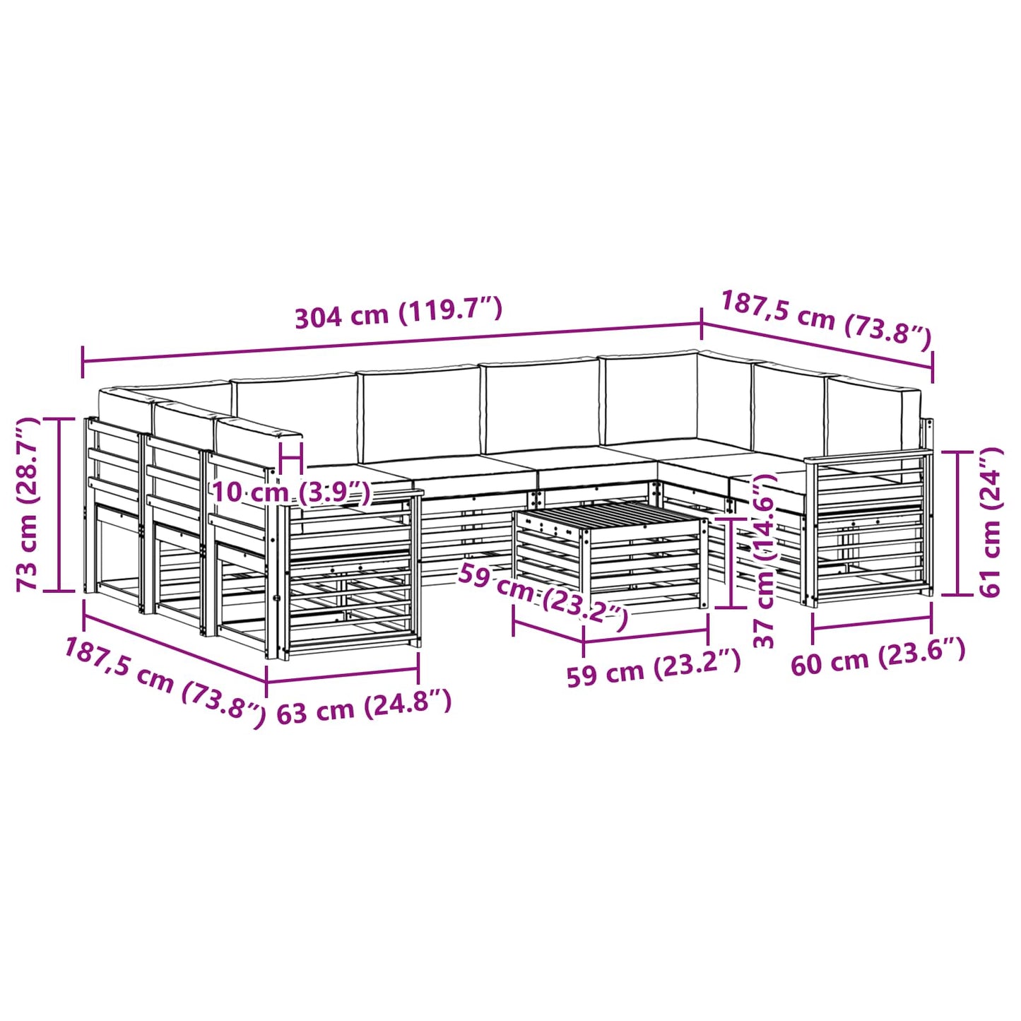 Outdoor-Sofagarnitur 10 stk. Natur und Anthrazit