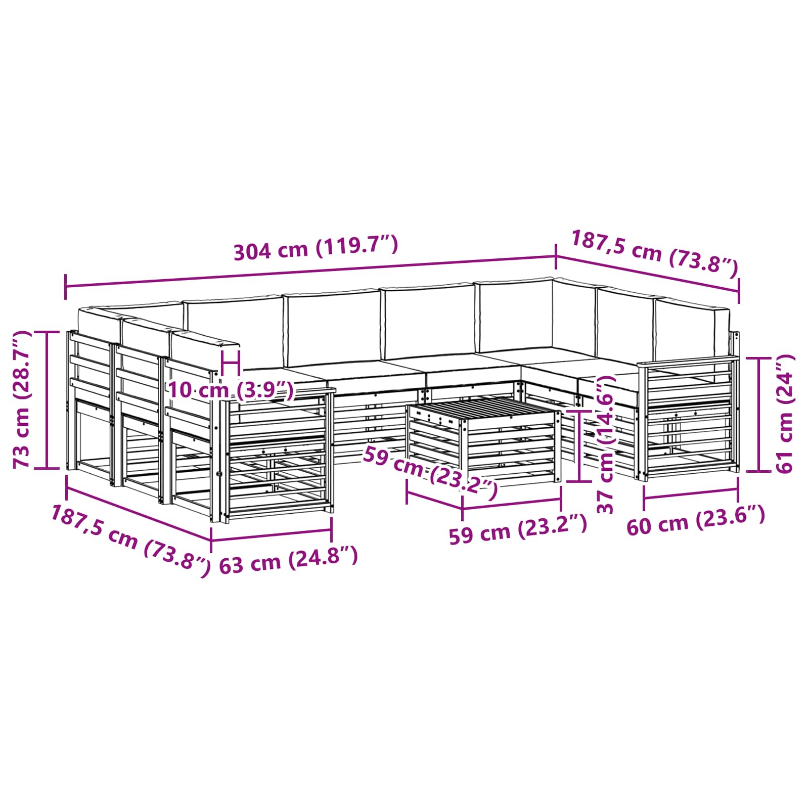 Outdoor-Sofagarnitur 10 stk. Natur und Anthrazit