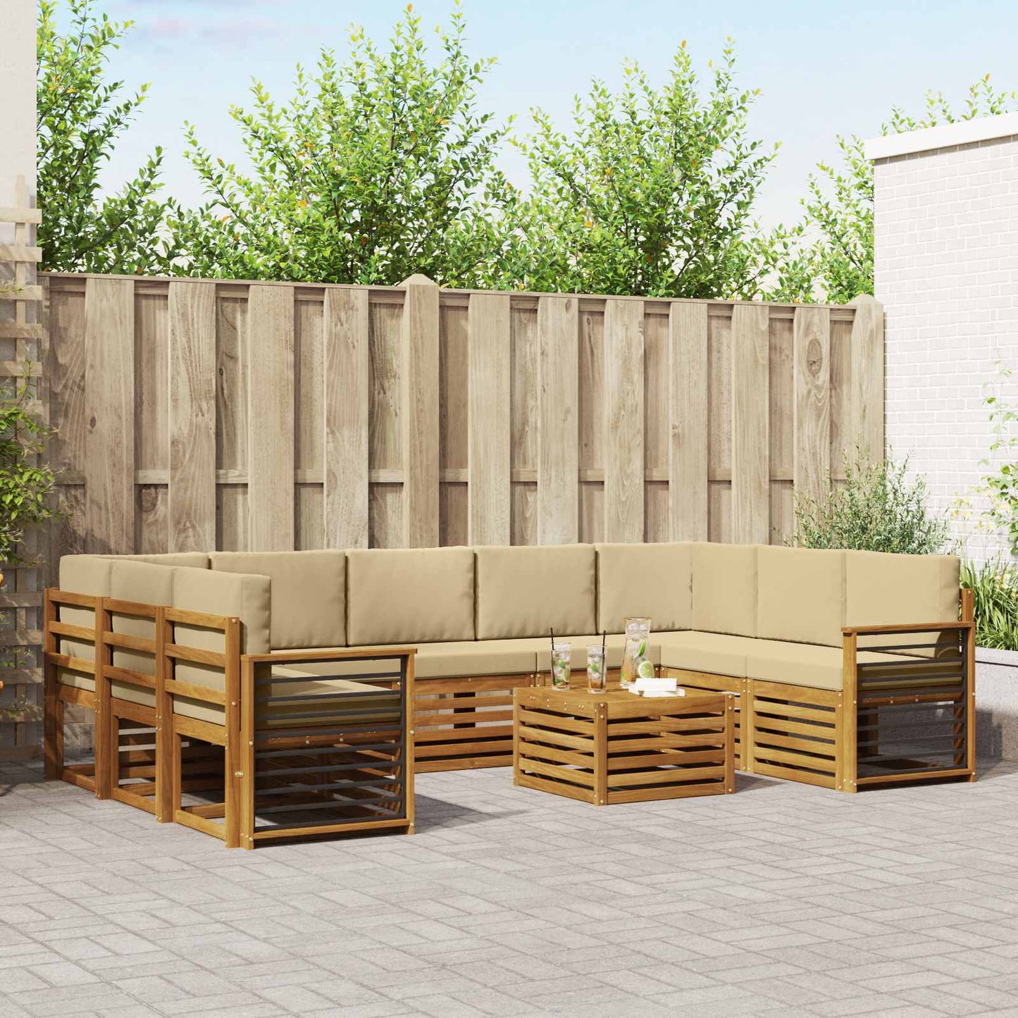 Outdoor-Sofagarnitur 10 stk. Natur und Beige