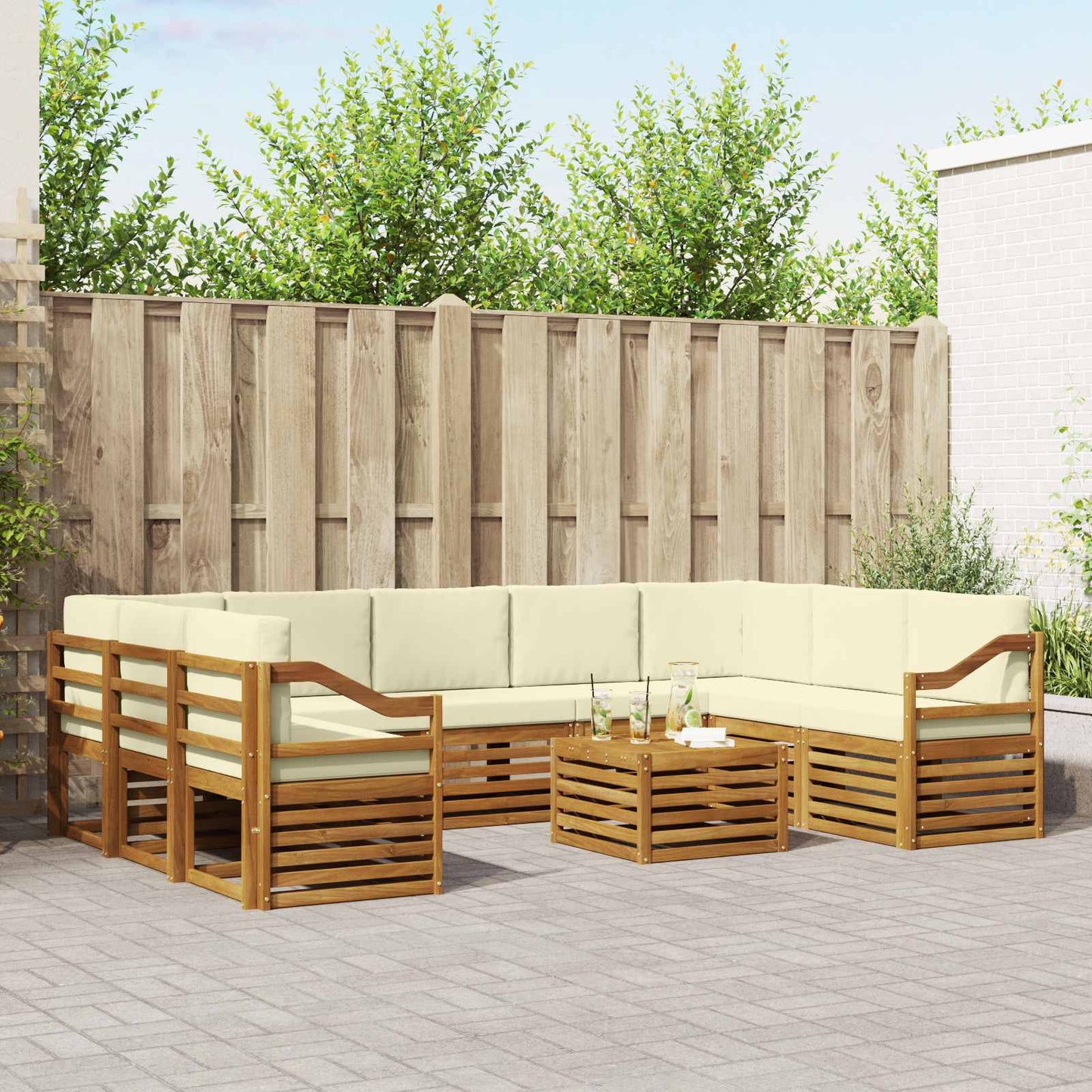 Outdoor-Sofagarnitur 10 stk. Natur und Creme